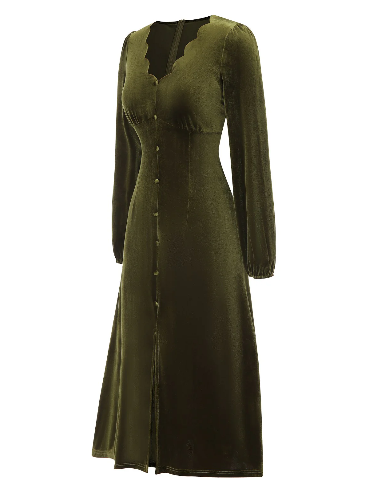 Green 1940s Velvet Petal Collar Dress - Image 3