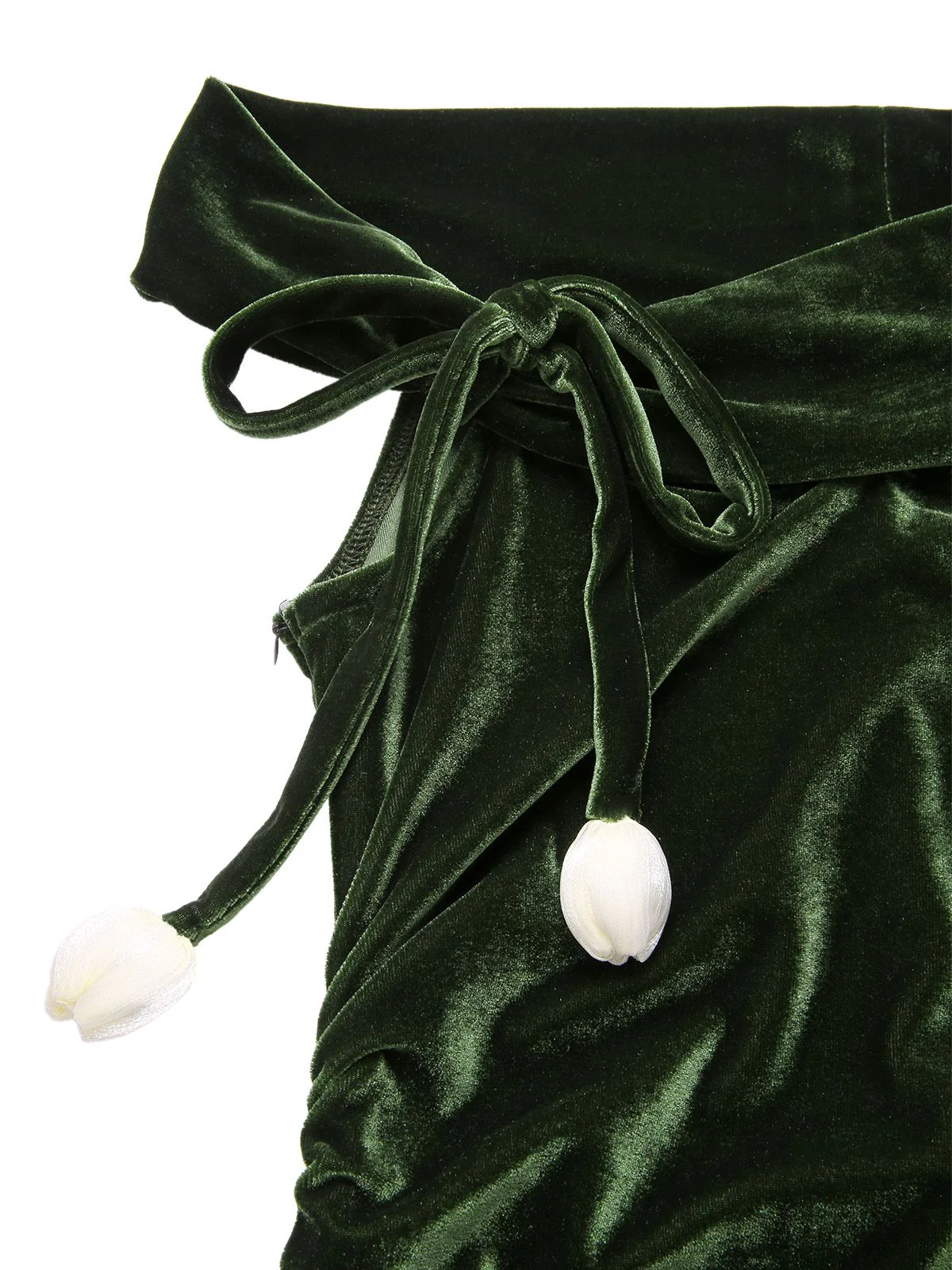 Green 1940s Velvet Ruched Off-Shoulder Bardot Dress - Image 6