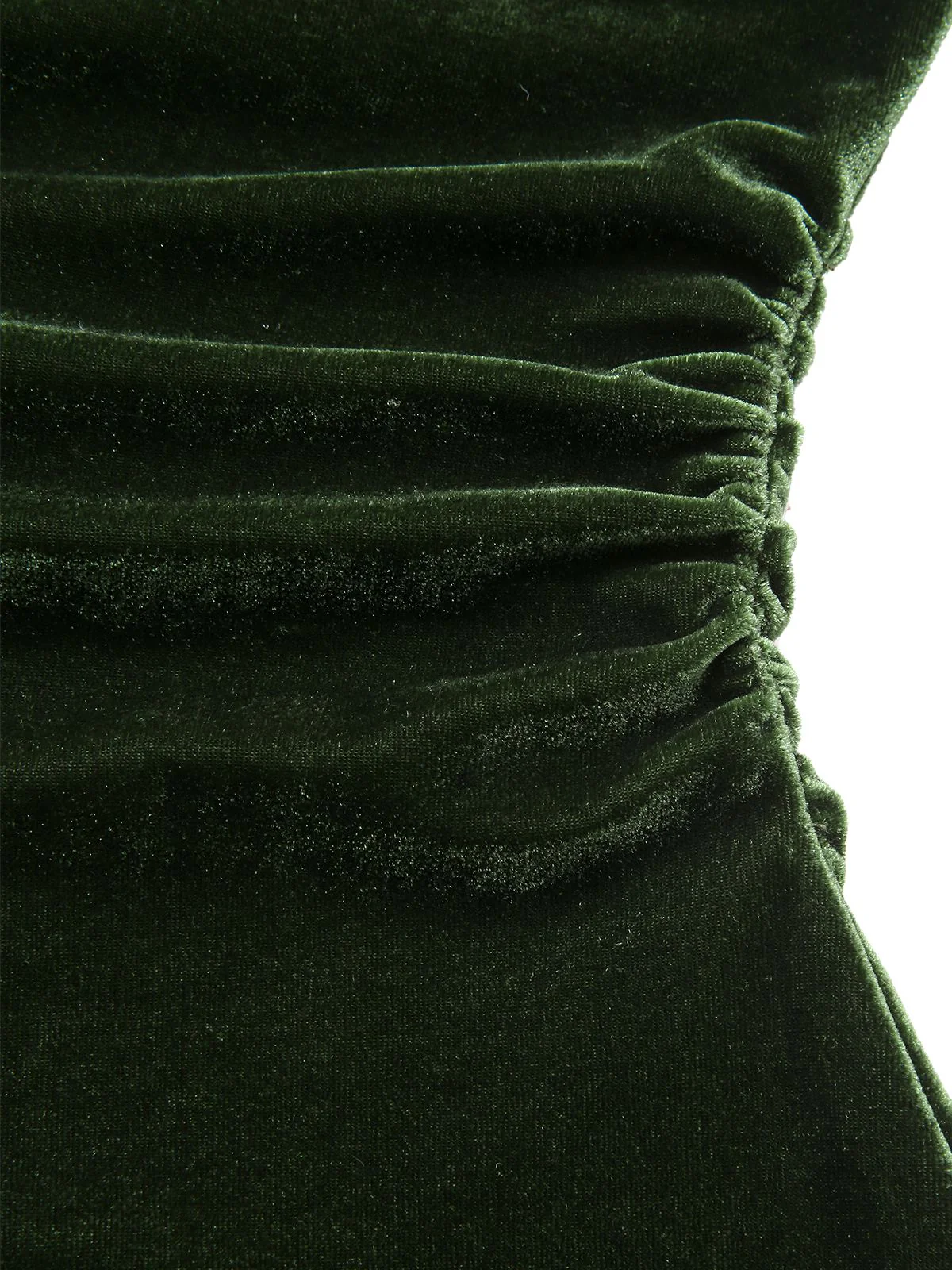 Green 1940s Velvet Ruched Off-Shoulder Bardot Dress - Image 7