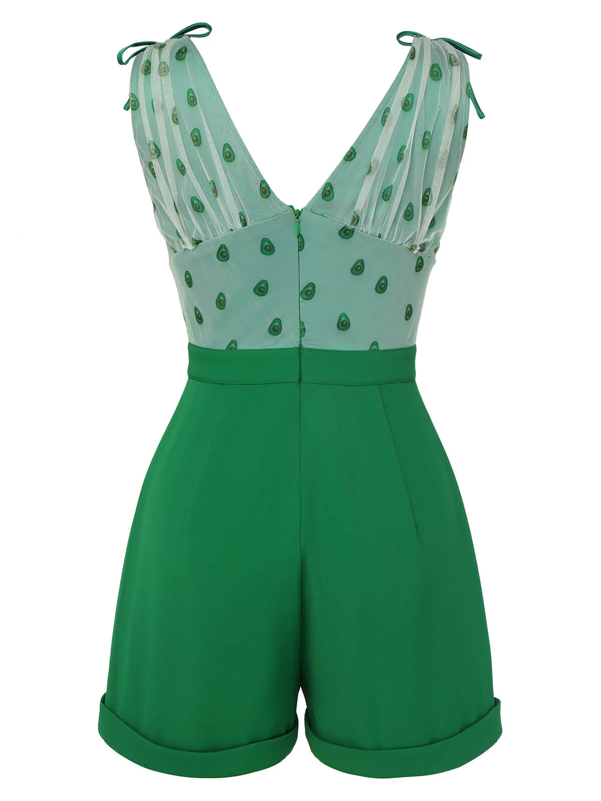 Green 1950s Avocado Mesh V-Neck Romper - Image 4