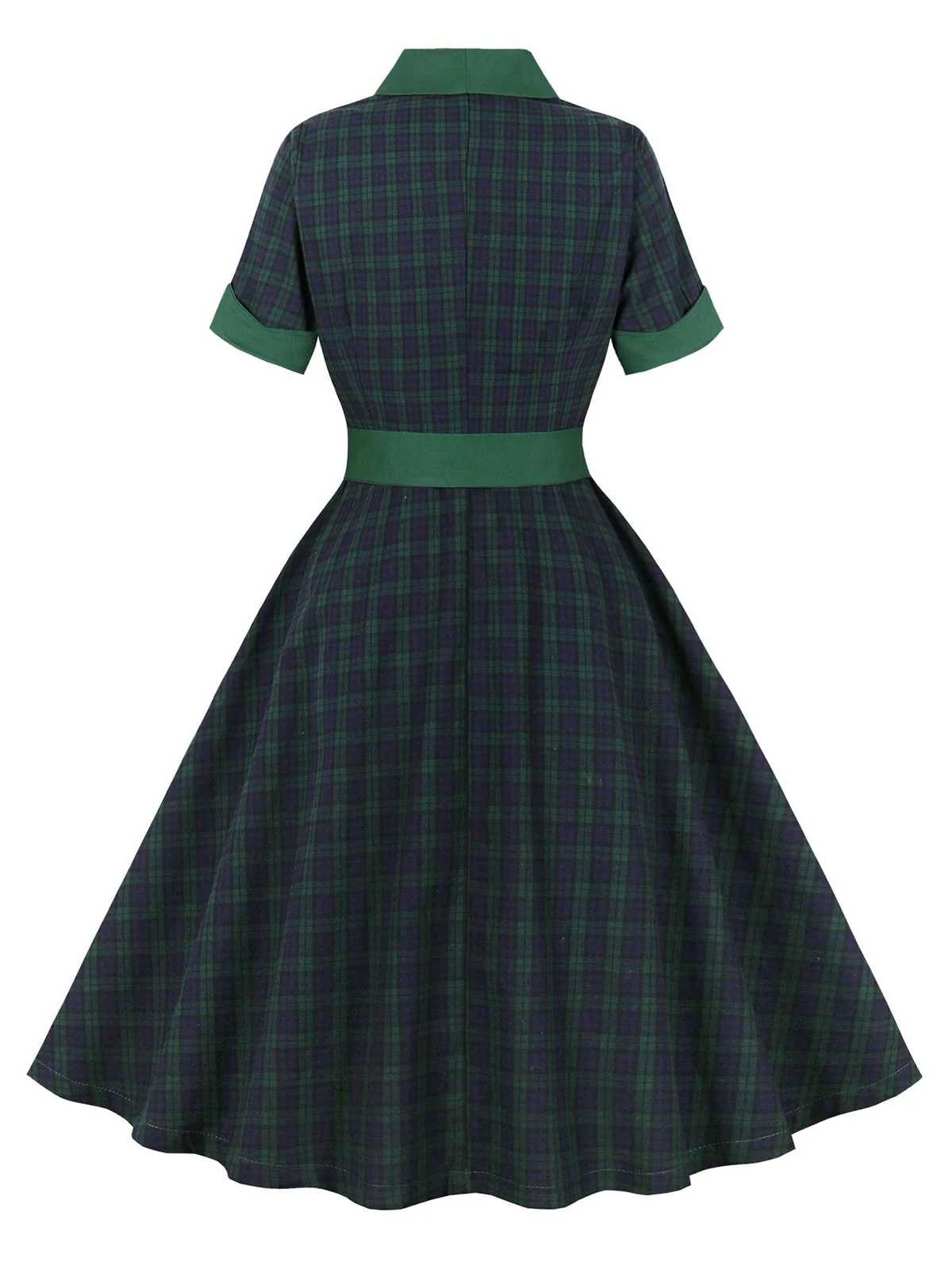 Green 1950s Blackwatch Tartan Lapel Dress - Image 3