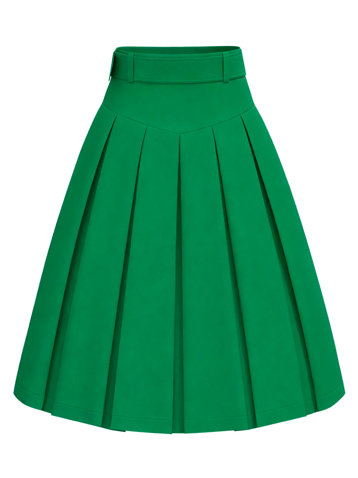 Green 1950s Bow Solid Belted Pleated Skirt - Image 2