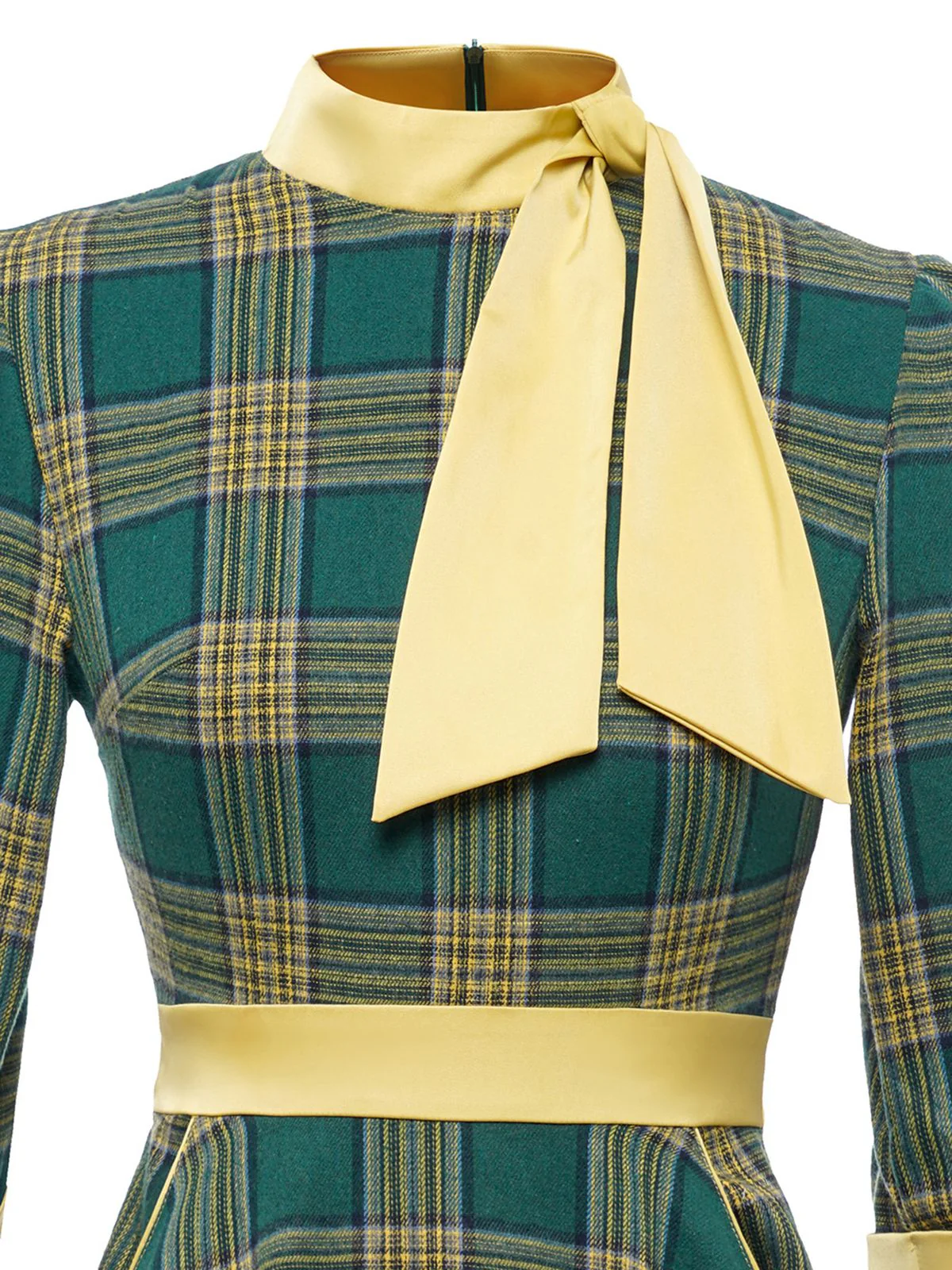 Green 1950s Bowknot Tie Plaid Dress - Image 5
