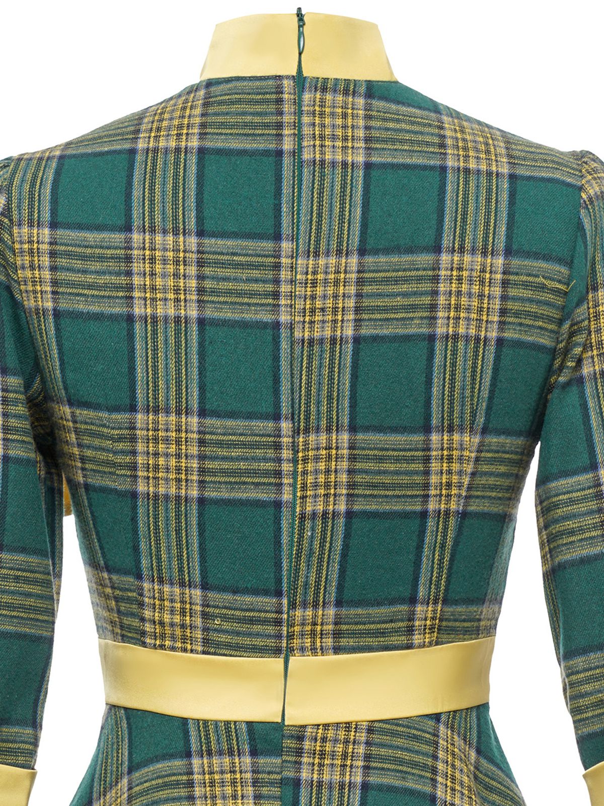 Green 1950s Bowknot Tie Plaid Dress - Image 6