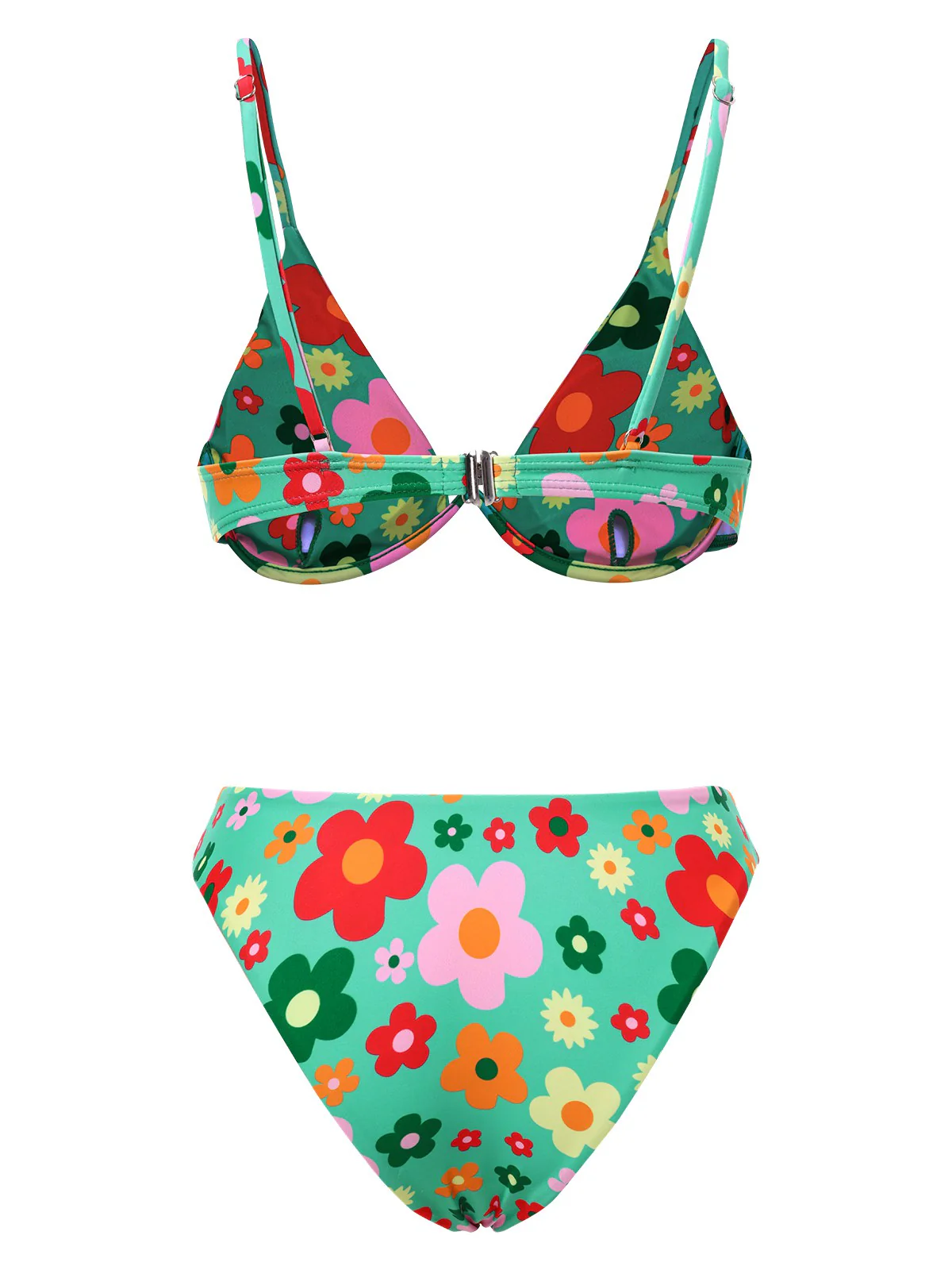 Green 1950s Cartoon Floral Bikini Set - Image 2