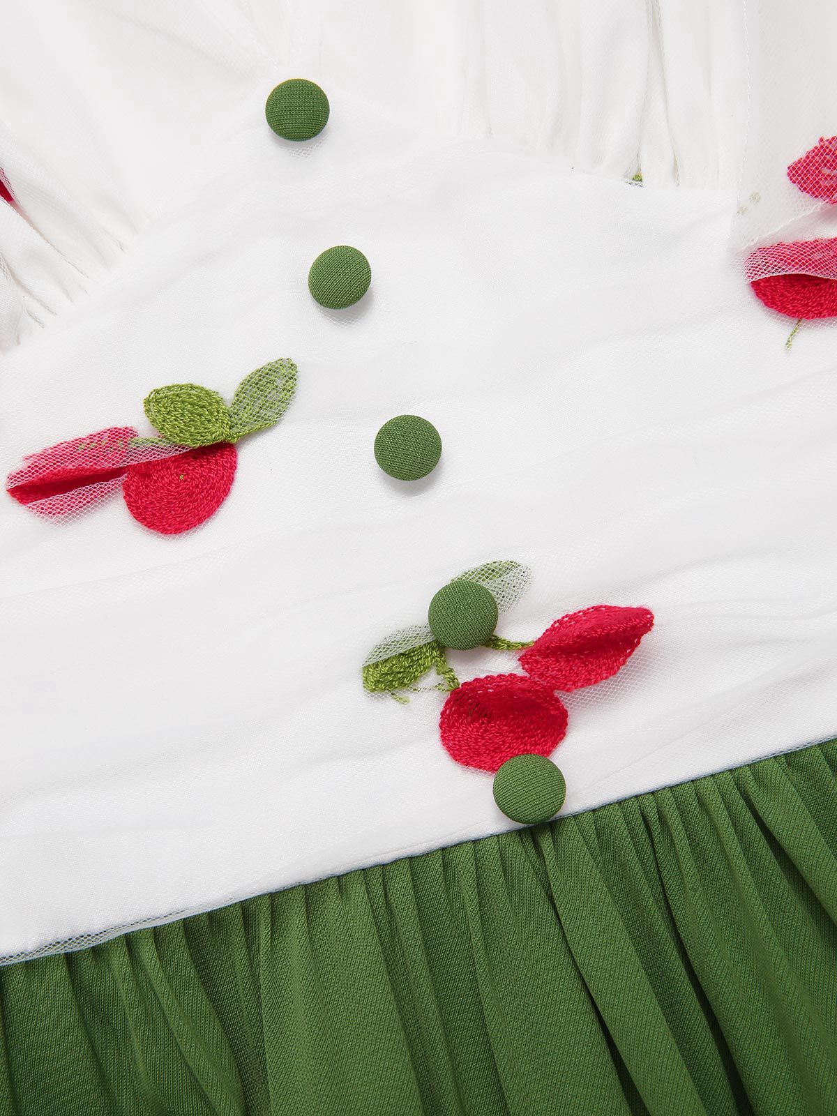 Green 1950s Cherry V-Neck Mesh Patchwork Dress - Image 6