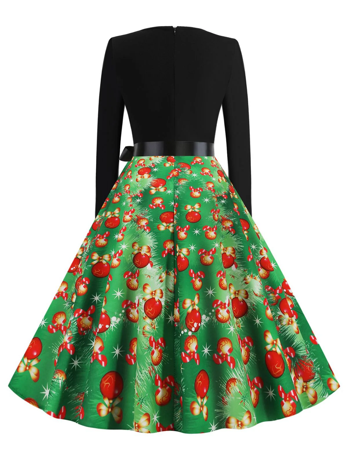 Green 1950s Christmas Bow Belted Swing Dress - Image 3