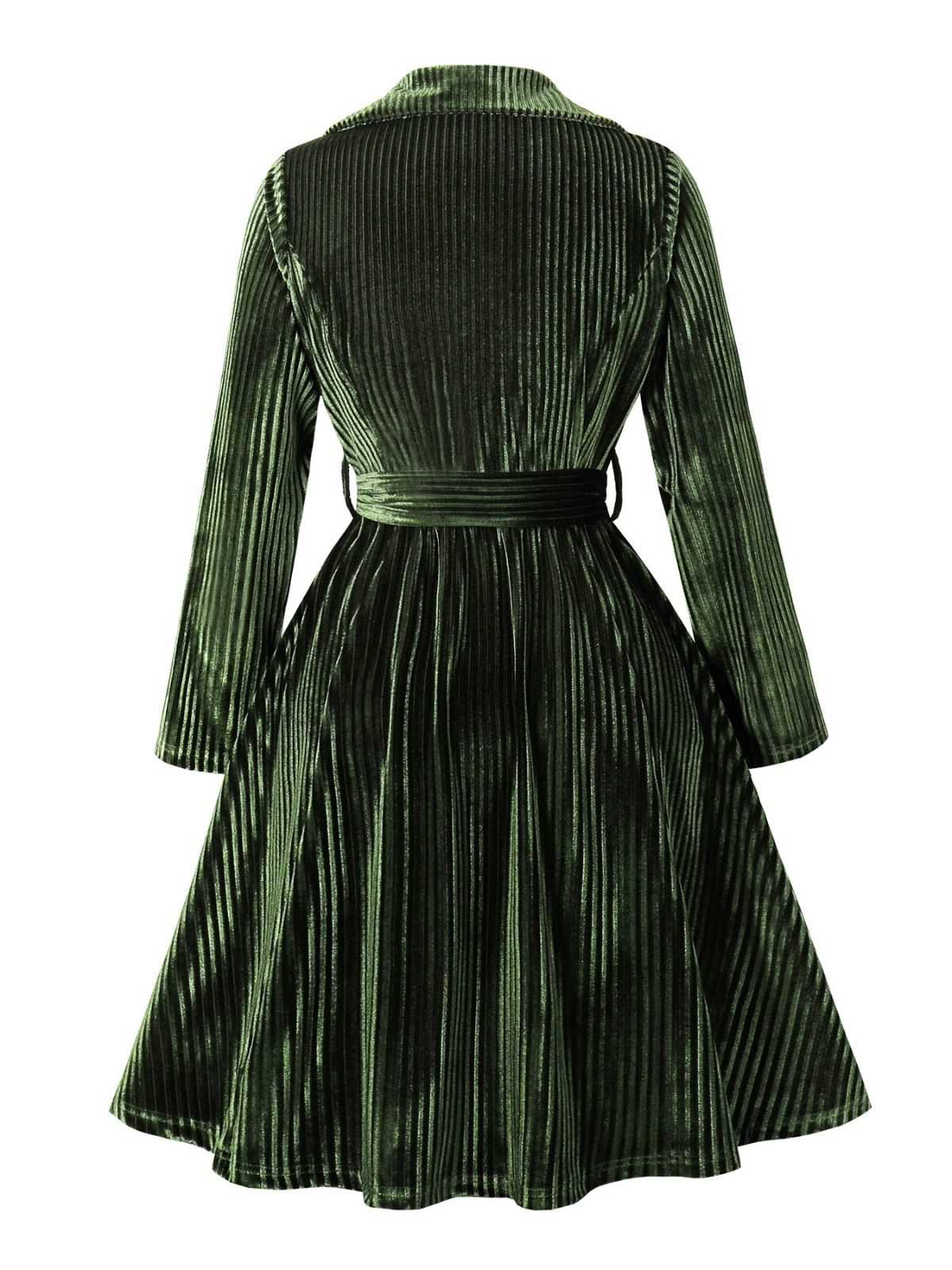 Green 1950s Christmas Corduroy Long Sleeve Dress - Image 2