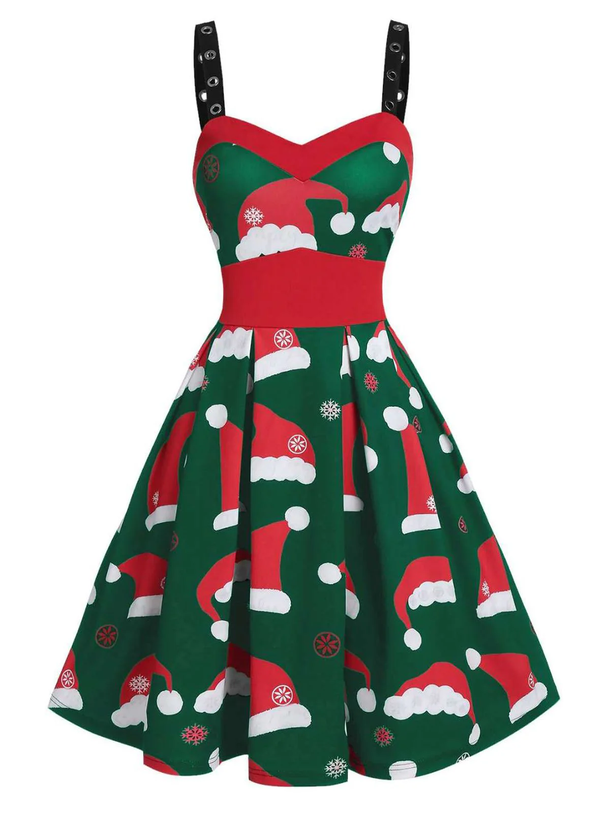 Green 1950s Christmas Swing Dress - Image 2