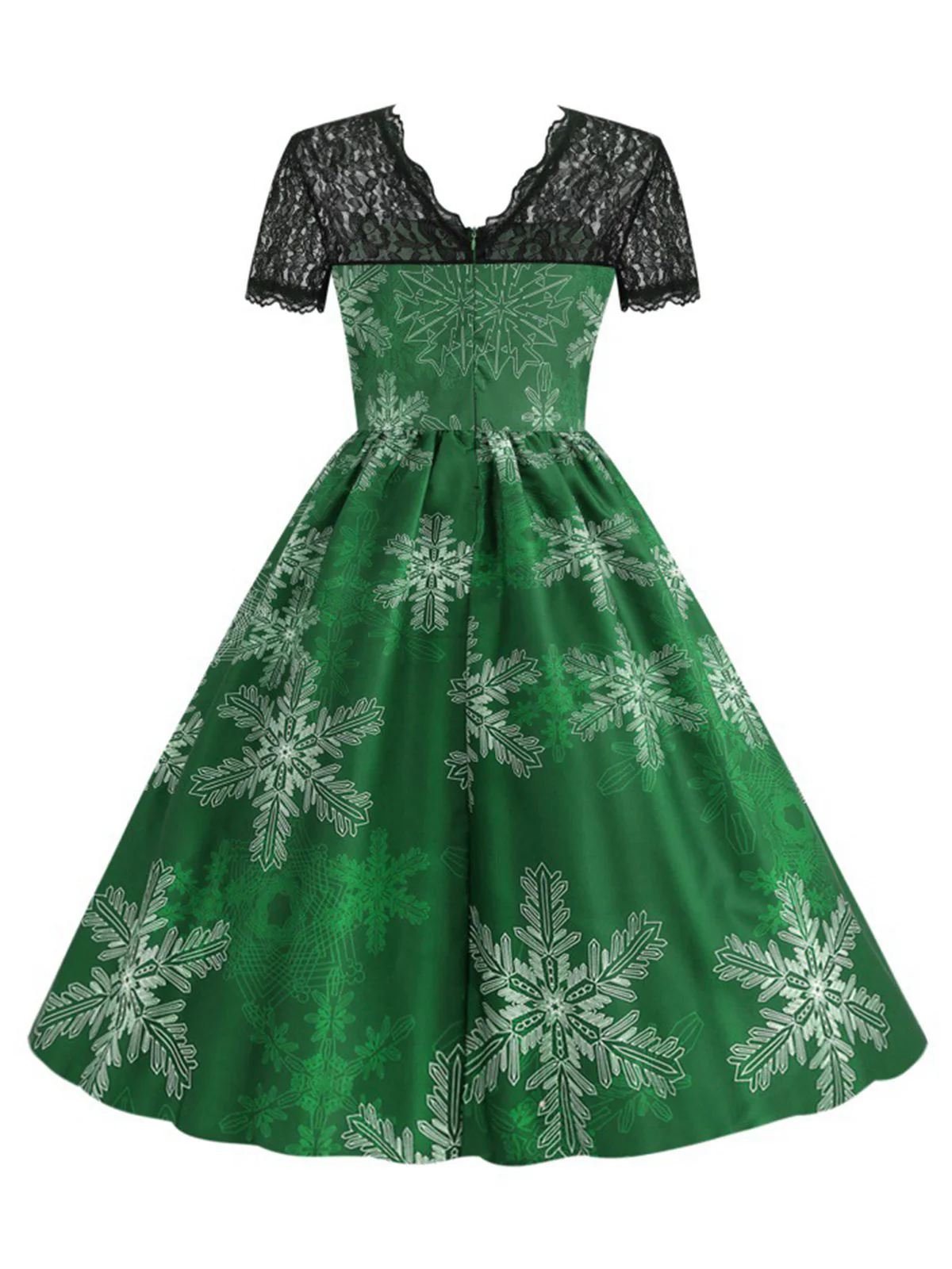 Green 1950s Christmas Santa Claus Lace Patchwork Dress - Image 3