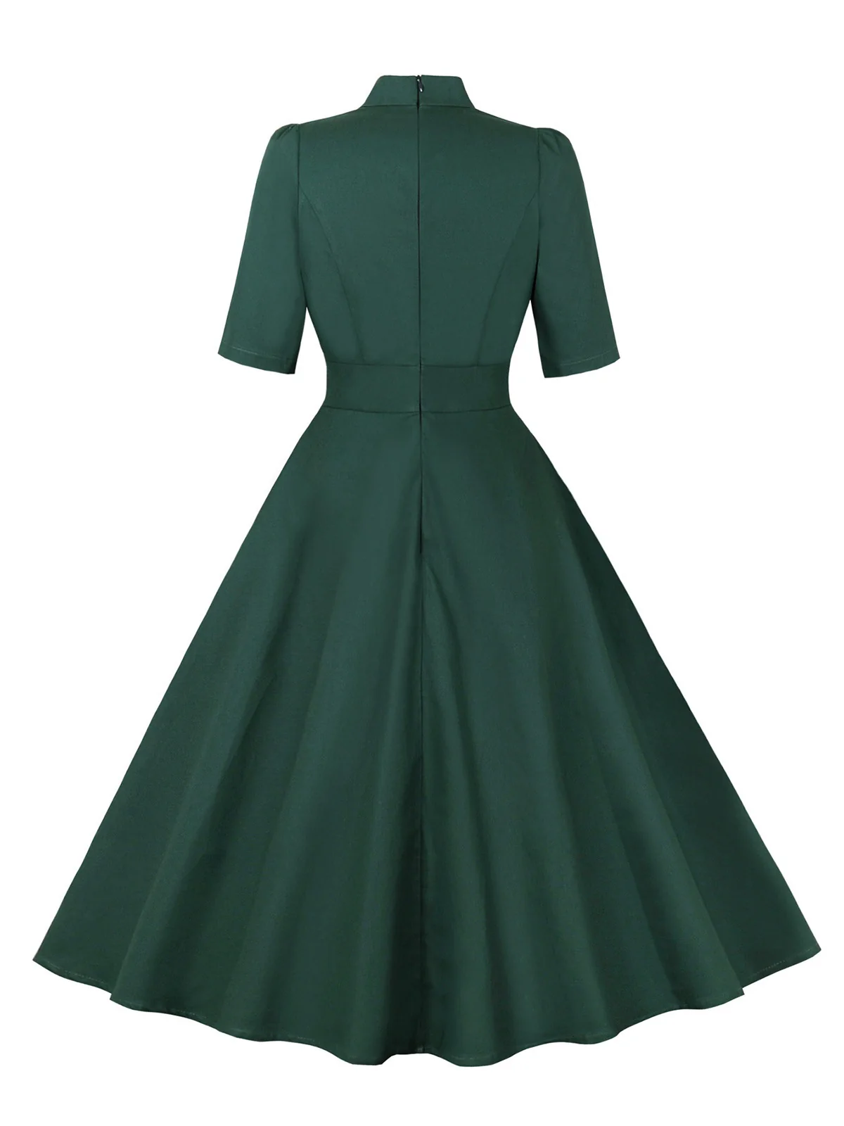 Green 1950s Cotton Tie Elbow Sleeves Dress - Image 3
