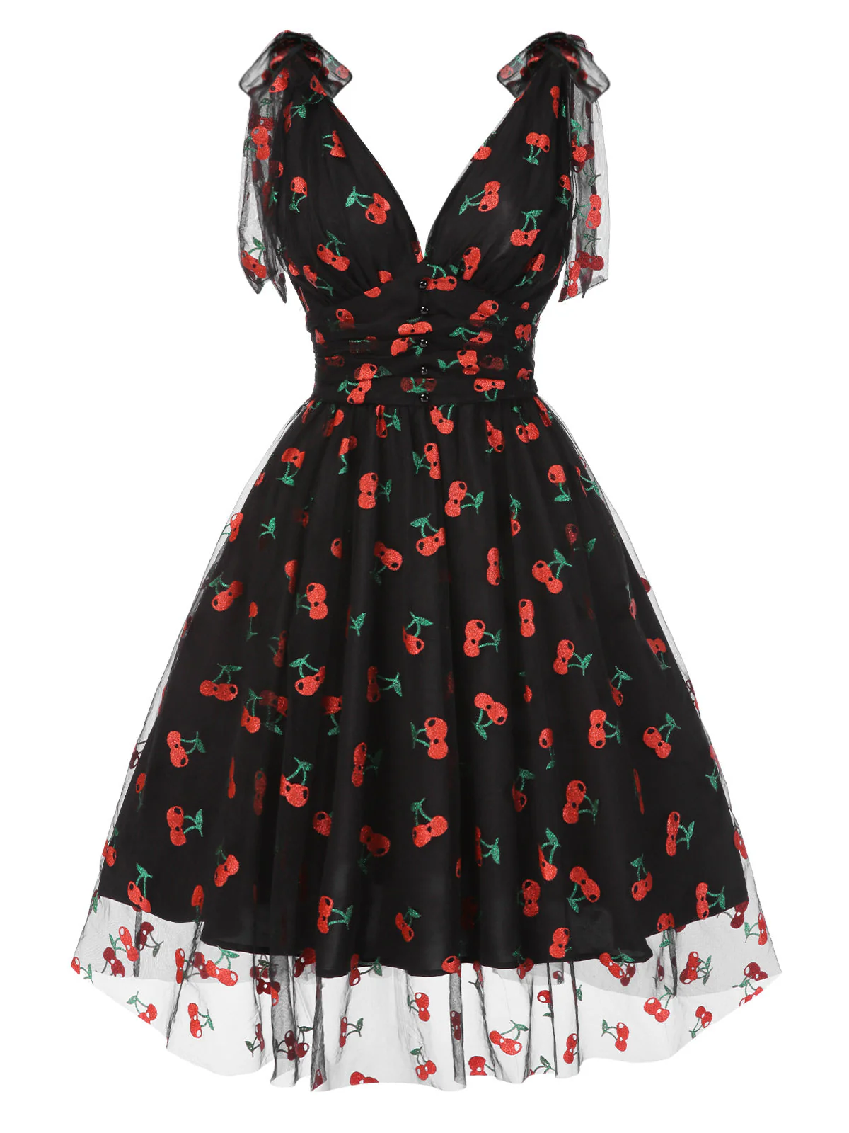Green 1950s Daisy Mesh Swing Dress - Image 16