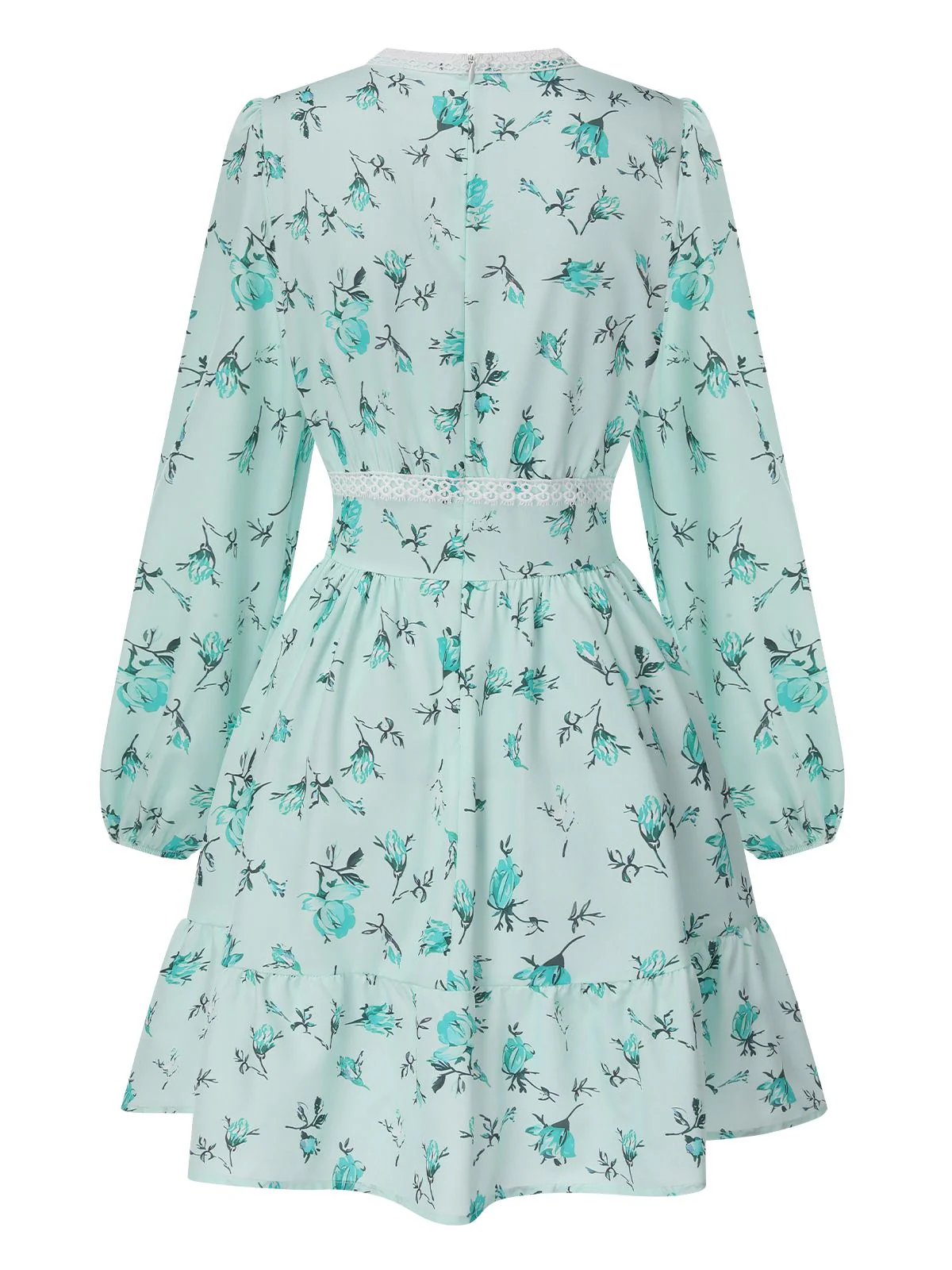 Green 1950s Deep V-Neck Puff Floral Dress - Image 2