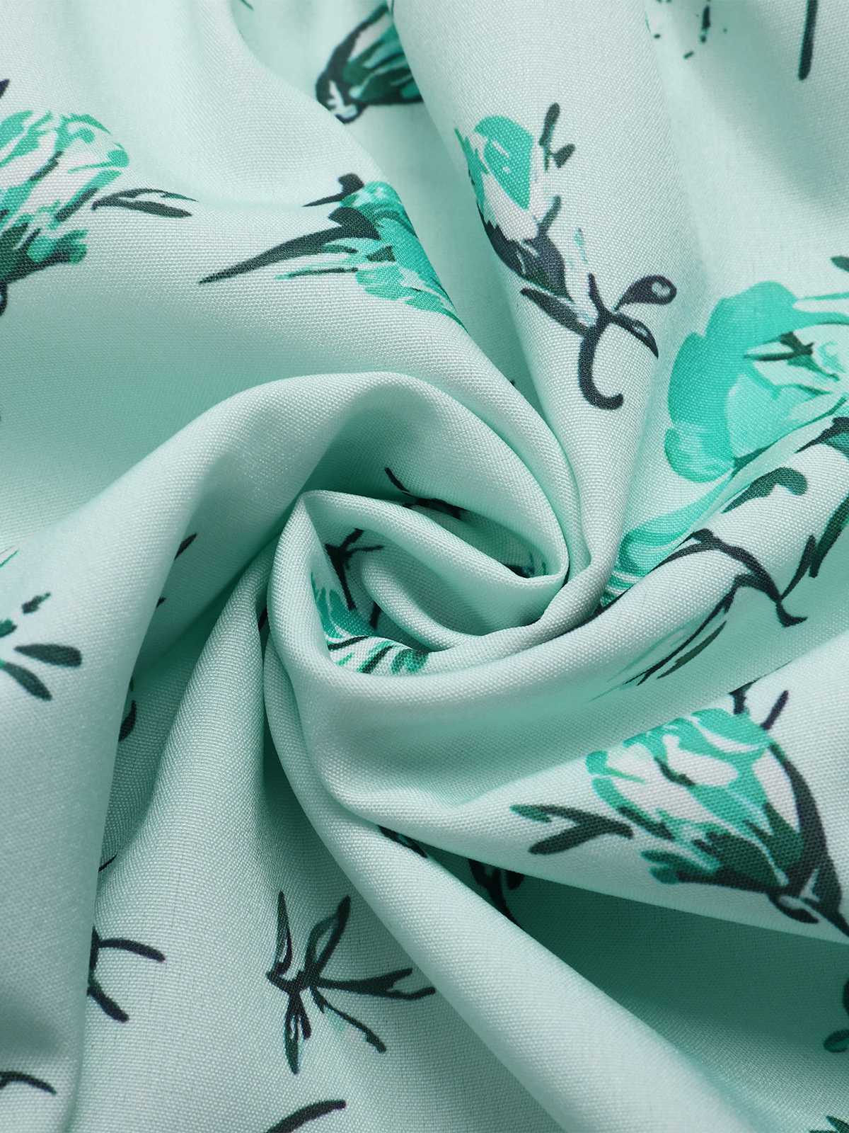 Green 1950s Deep V-Neck Puff Floral Dress - Image 3