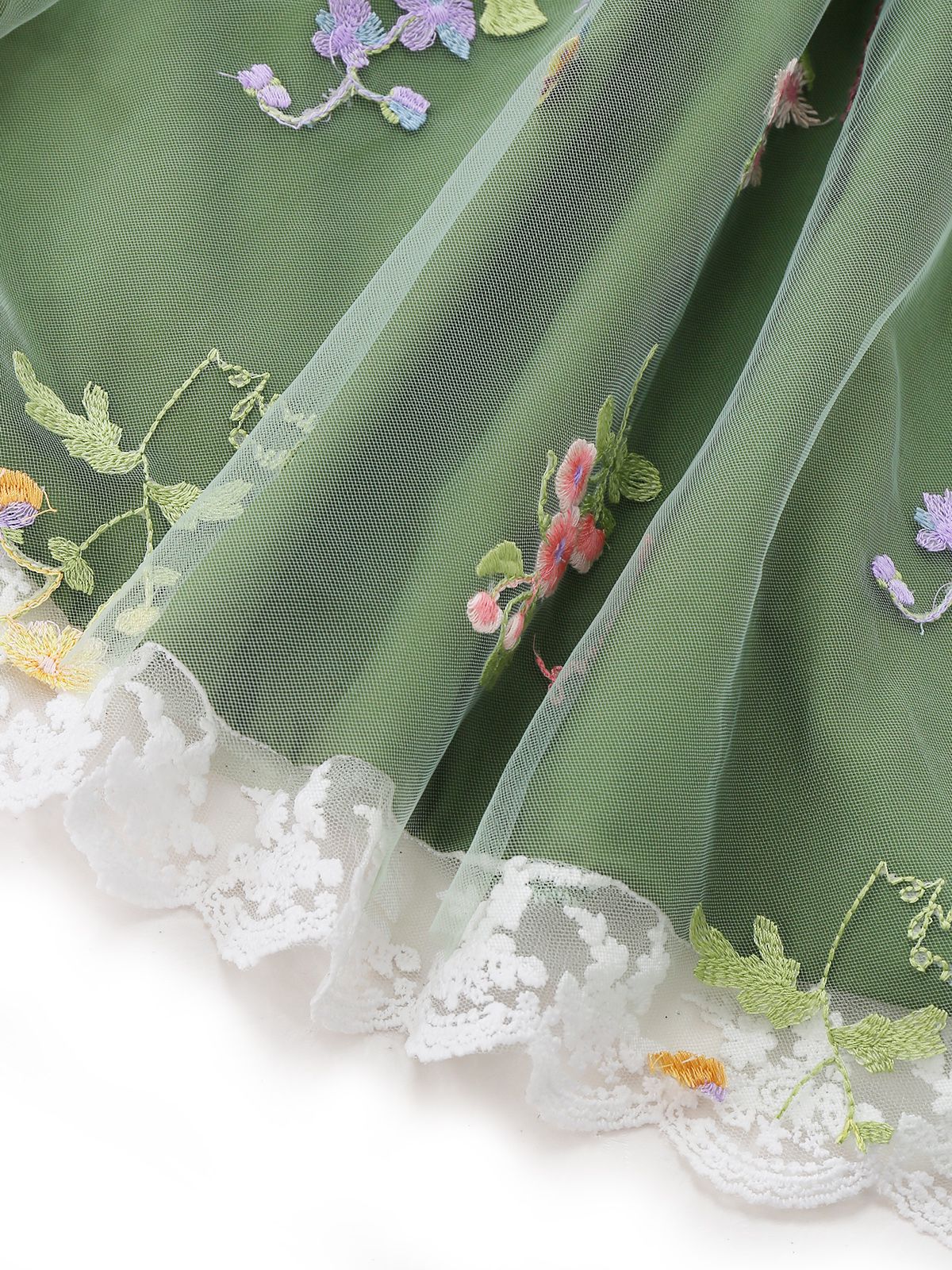Green 1950s Floral Puff Sleeve Mesh Embroidered Dress - Image 10