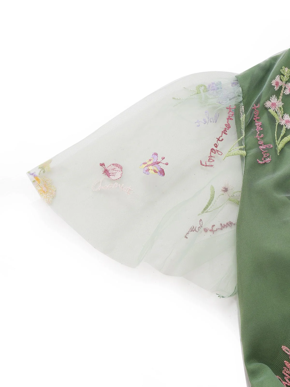 Green 1950s Floral Puff Sleeve Mesh Embroidered Dress - Image 7