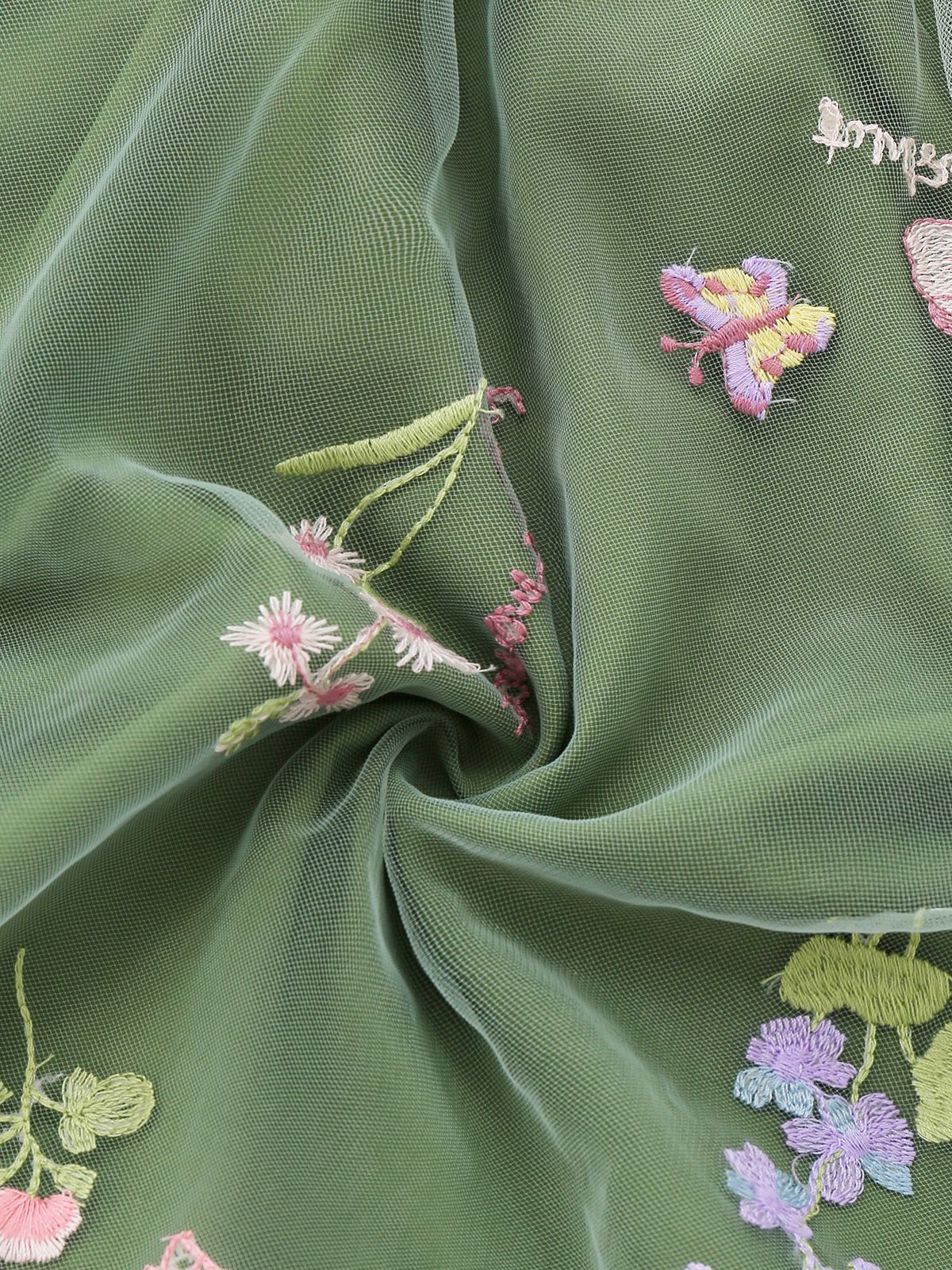 Green 1950s Floral Puff Sleeve Mesh Embroidered Dress - Image 9