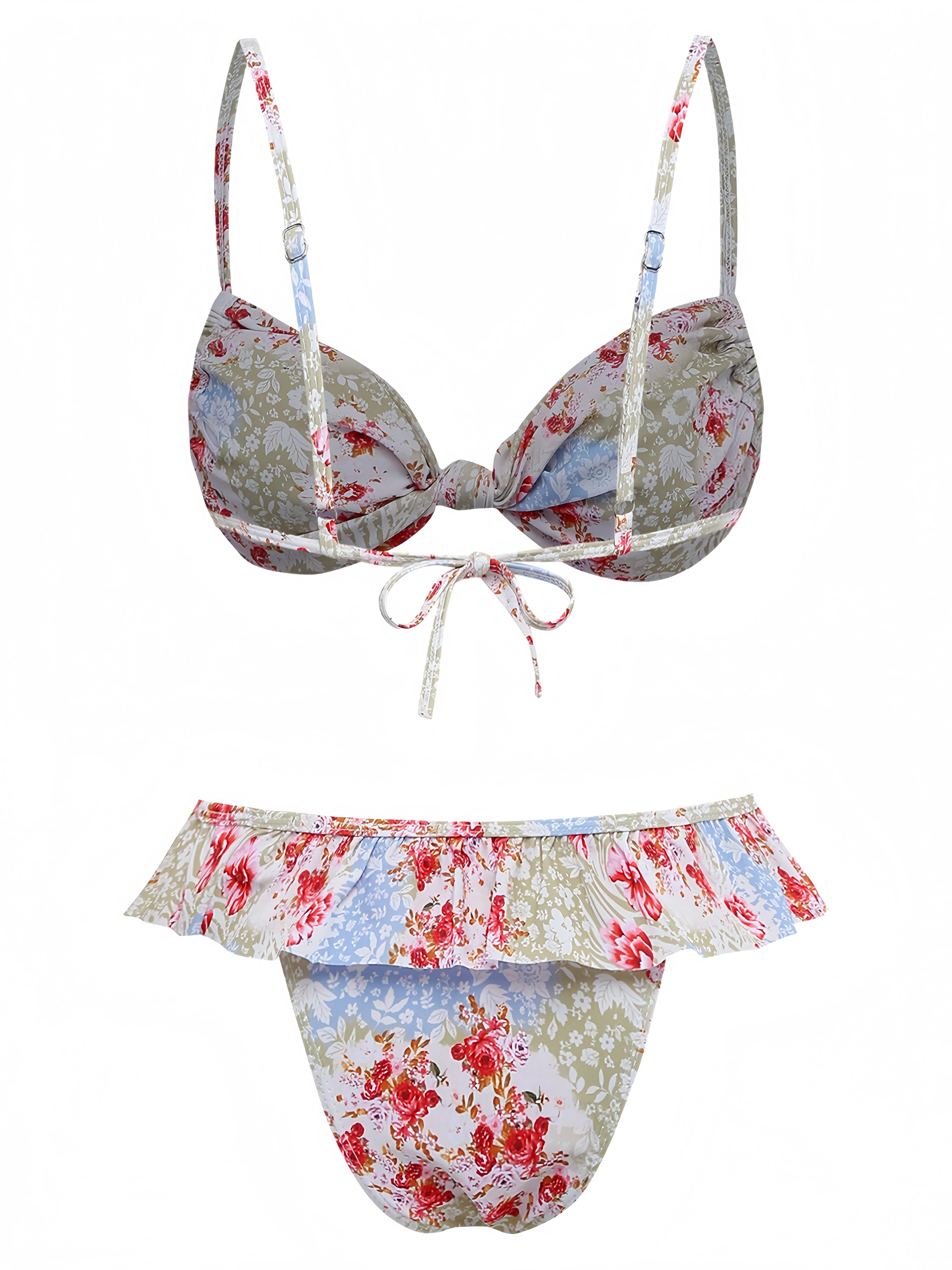 Green 1950s Floral Ruffle Bikini Set - Image 2