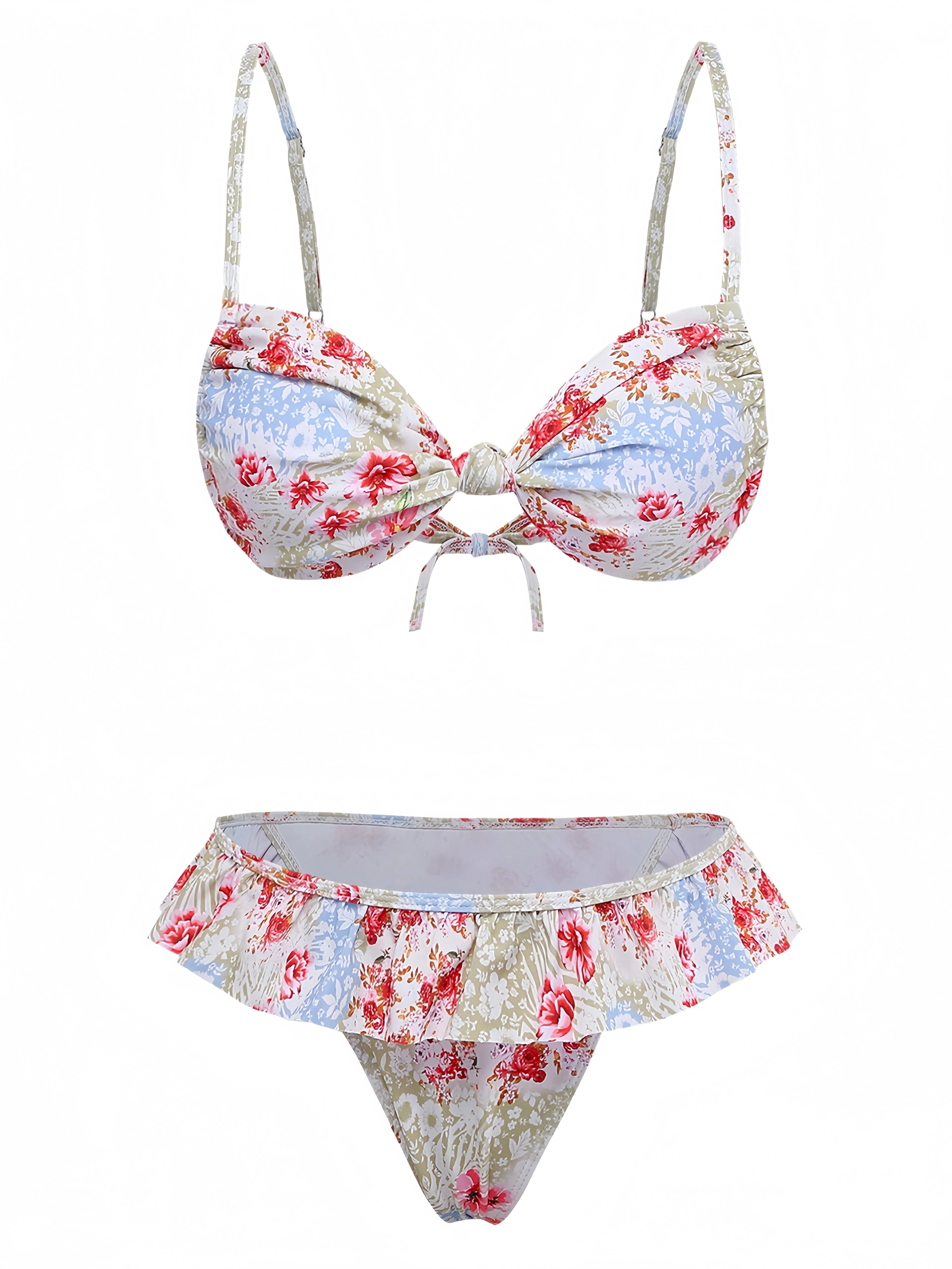 Green 1950s Floral Ruffle Bikini Set - Image 3