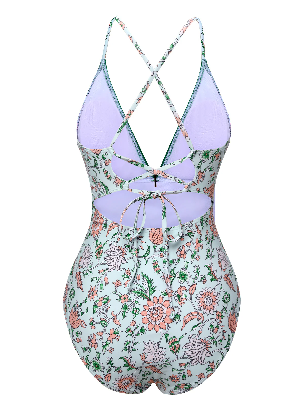 Green 1950s Floral Spaghetti Strap Swimsuit - Image 3