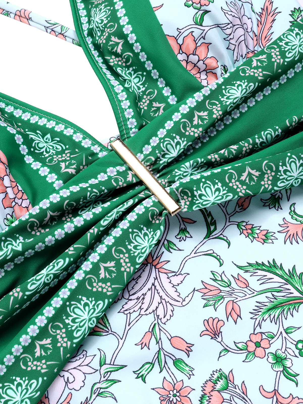 Green 1950s Floral Spaghetti Strap Swimsuit - Image 4
