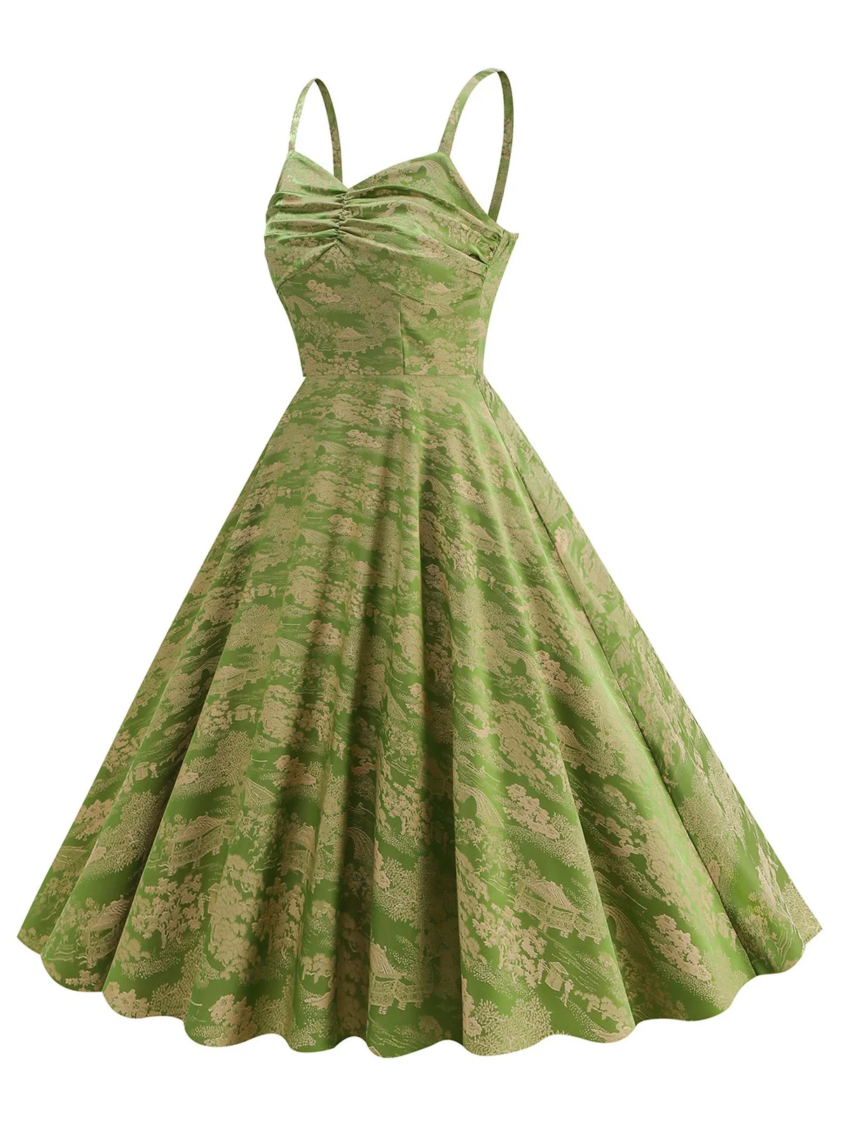 Green 1950s Floral Suspender Swing Dress - Image 2