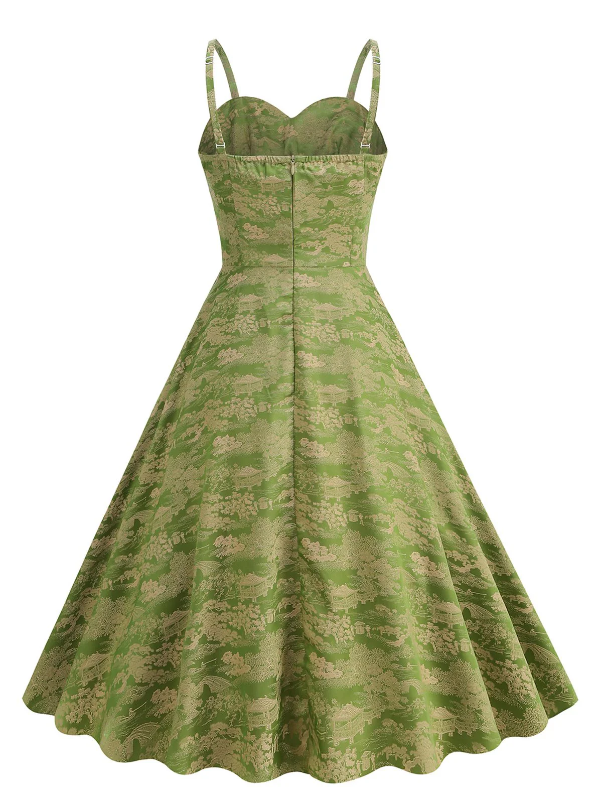 Green 1950s Floral Suspender Swing Dress - Image 3