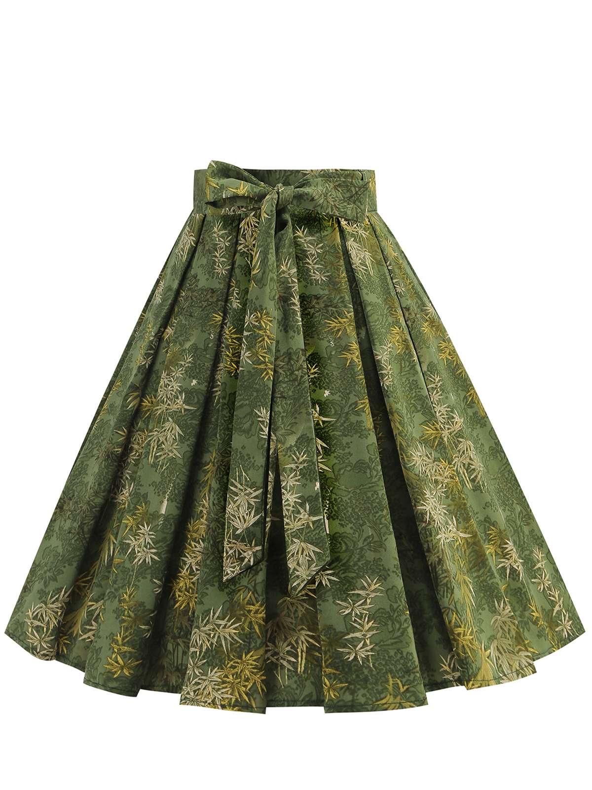 Green 1950s Floral Swing Belted Skirt - Image 2