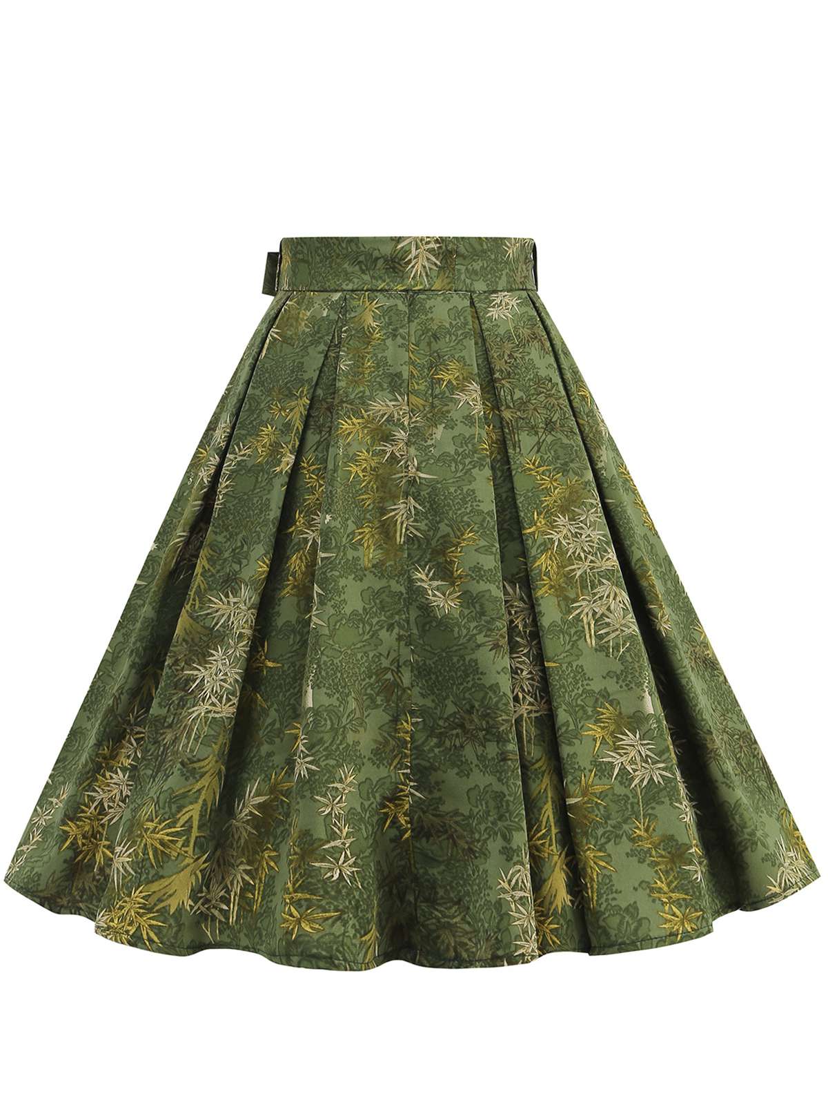 Green 1950s Floral Swing Belted Skirt - Image 3