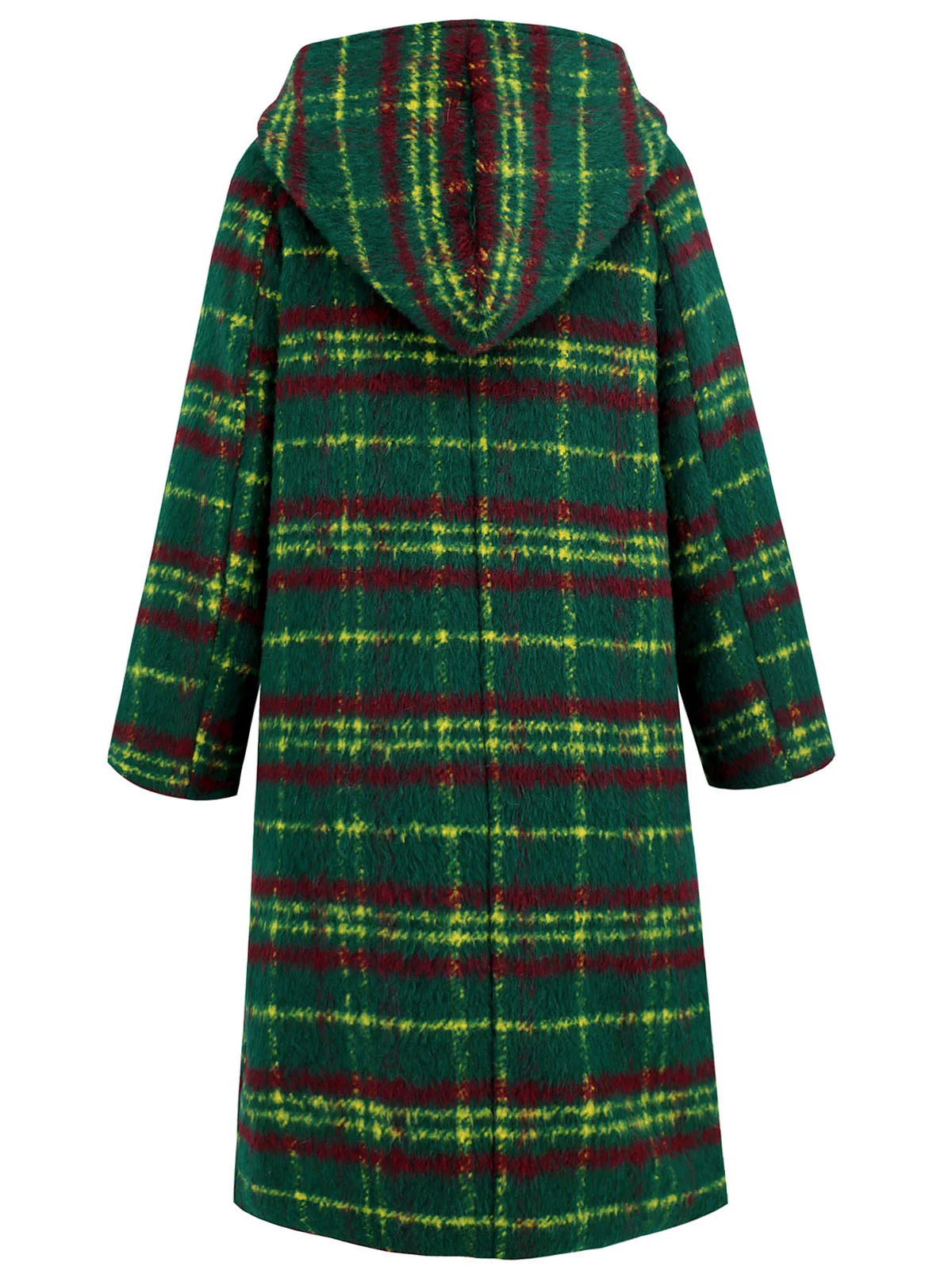 Green 1950s Gingham Plaid Hooded Coat - Image 2