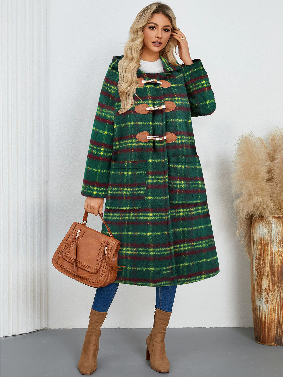 Green 1950s Gingham Plaid Hooded Coat - Image 3
