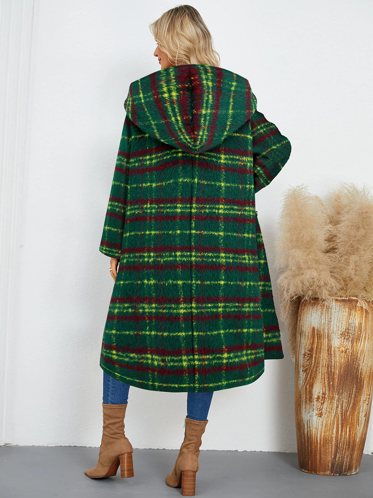 Green 1950s Gingham Plaid Hooded Coat - Image 4