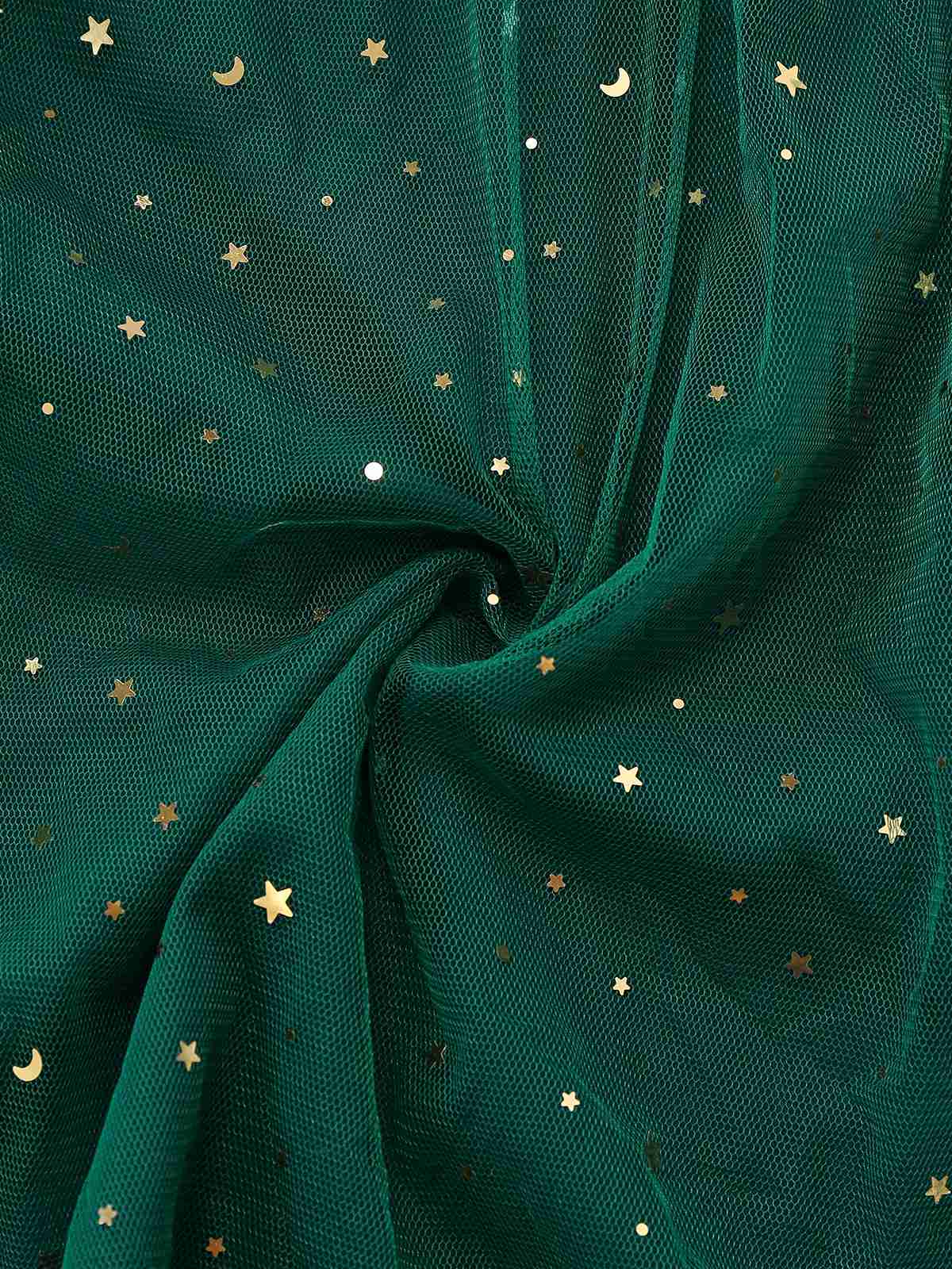 Green 1950s Glitter Shoulder Tie Ruched Dress - Image 8