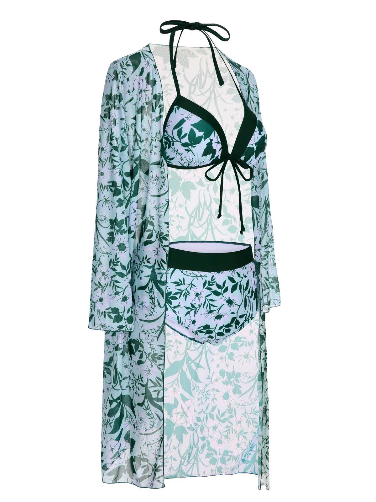 Green 1950s Halter Plants Print Swimsuit & Cover-Up - Image 2