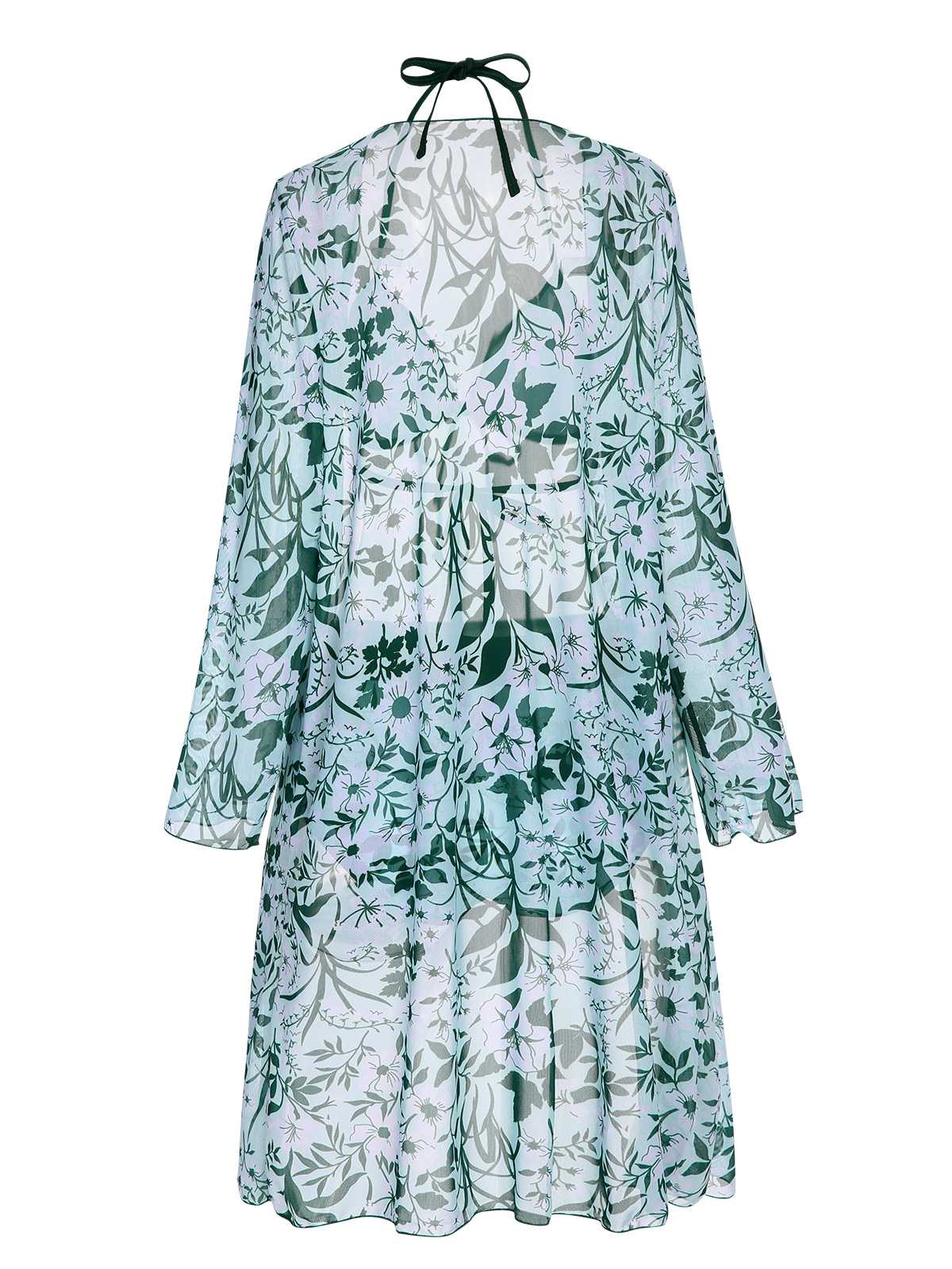 Green 1950s Halter Plants Print Swimsuit & Cover-Up - Image 3