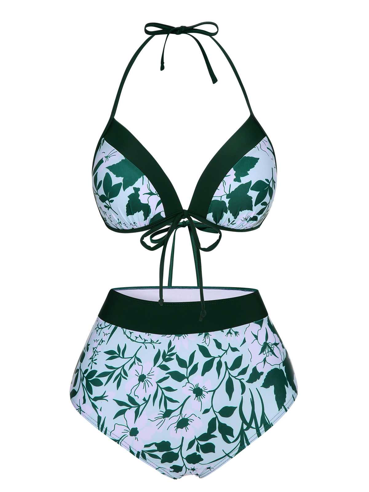 Green 1950s Halter Plants Print Swimsuit & Cover-Up - Image 5