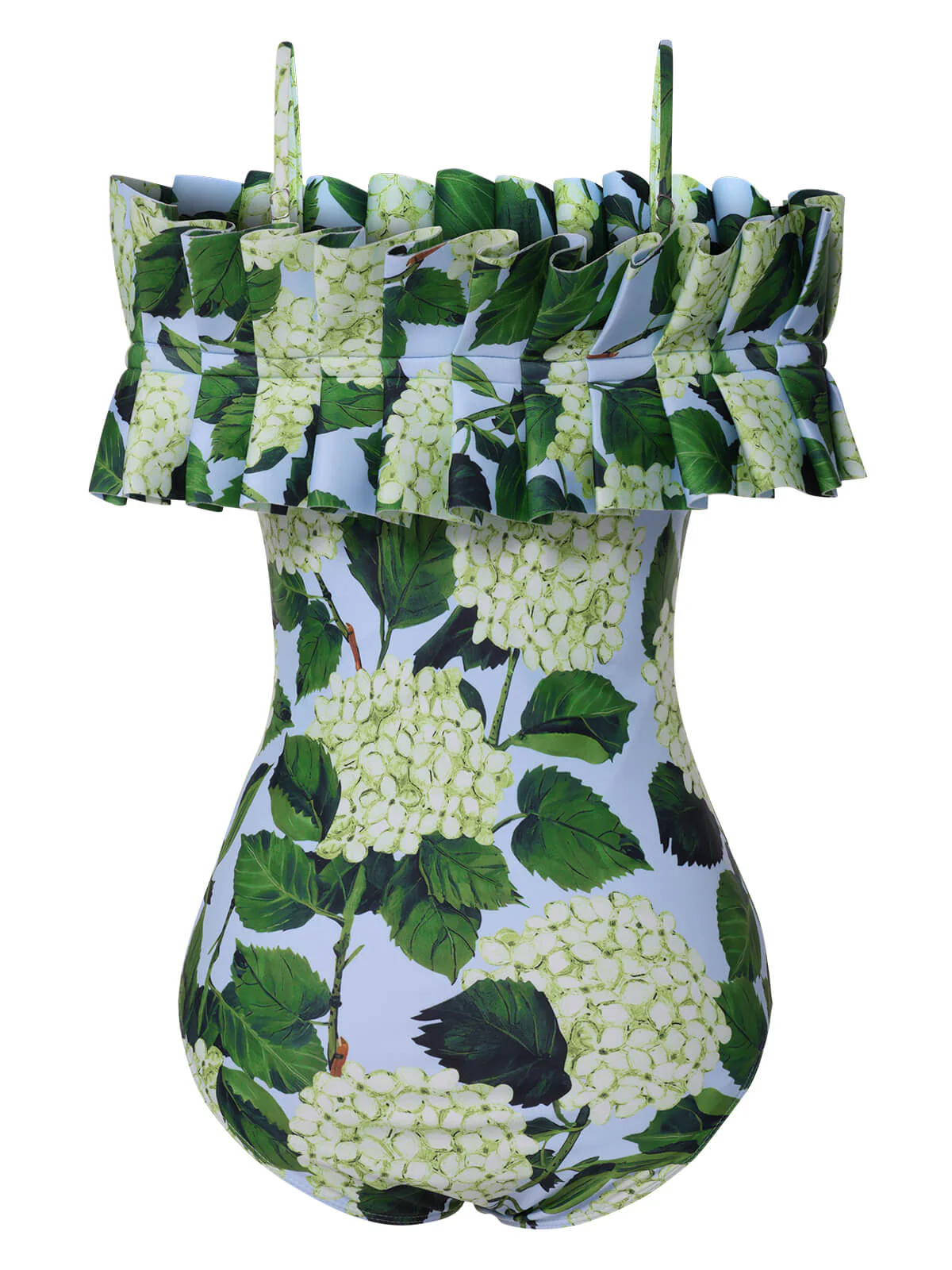 Green 1950s Hydrangea Floral Cold-Shoulder Swimsuit - Image 3