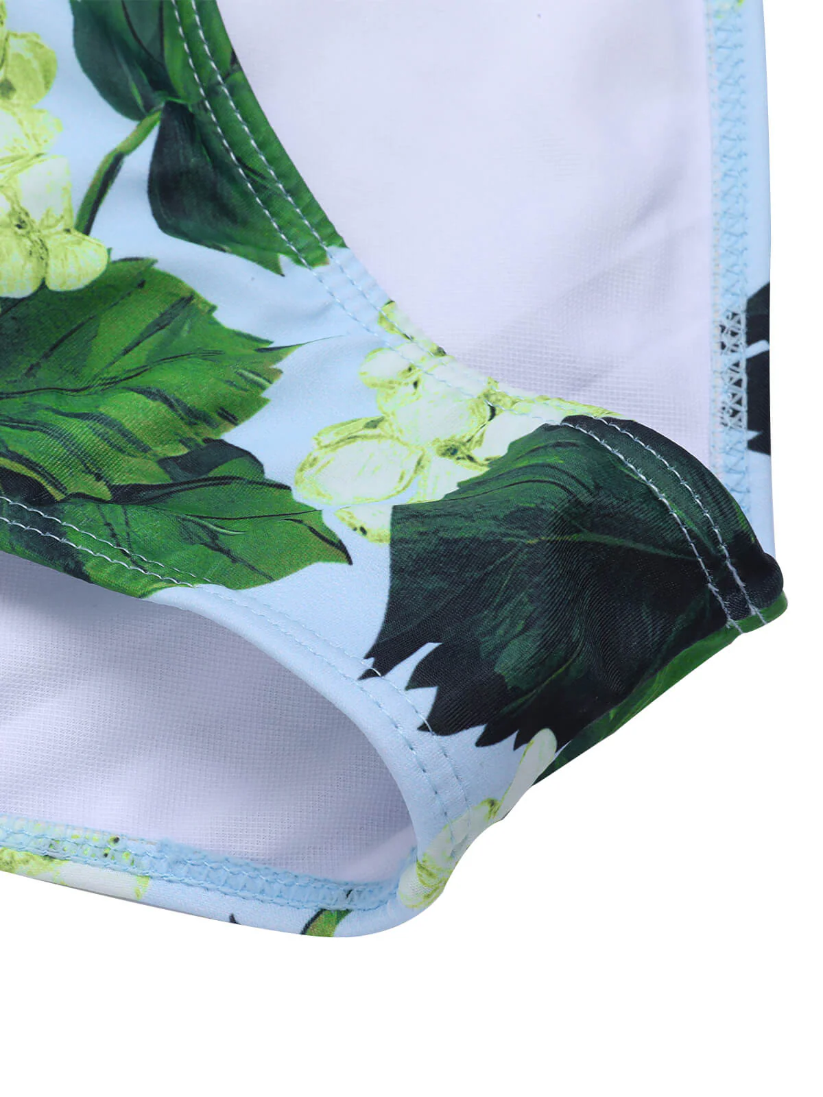 Green 1950s Hydrangea Floral Cold-Shoulder Swimsuit - Image 5