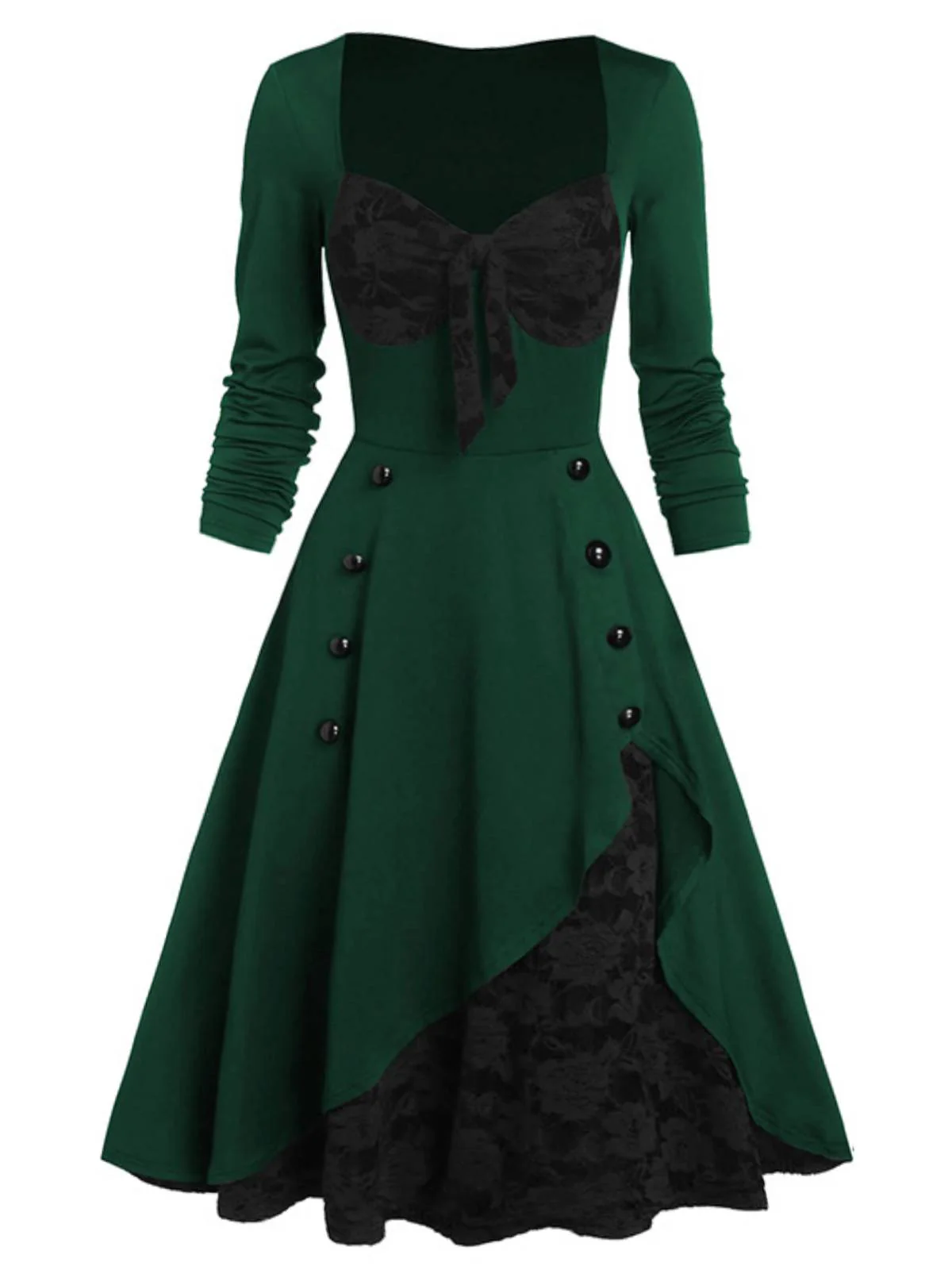 Green 1950s Lace Patchwork Swing Dress - Image 2