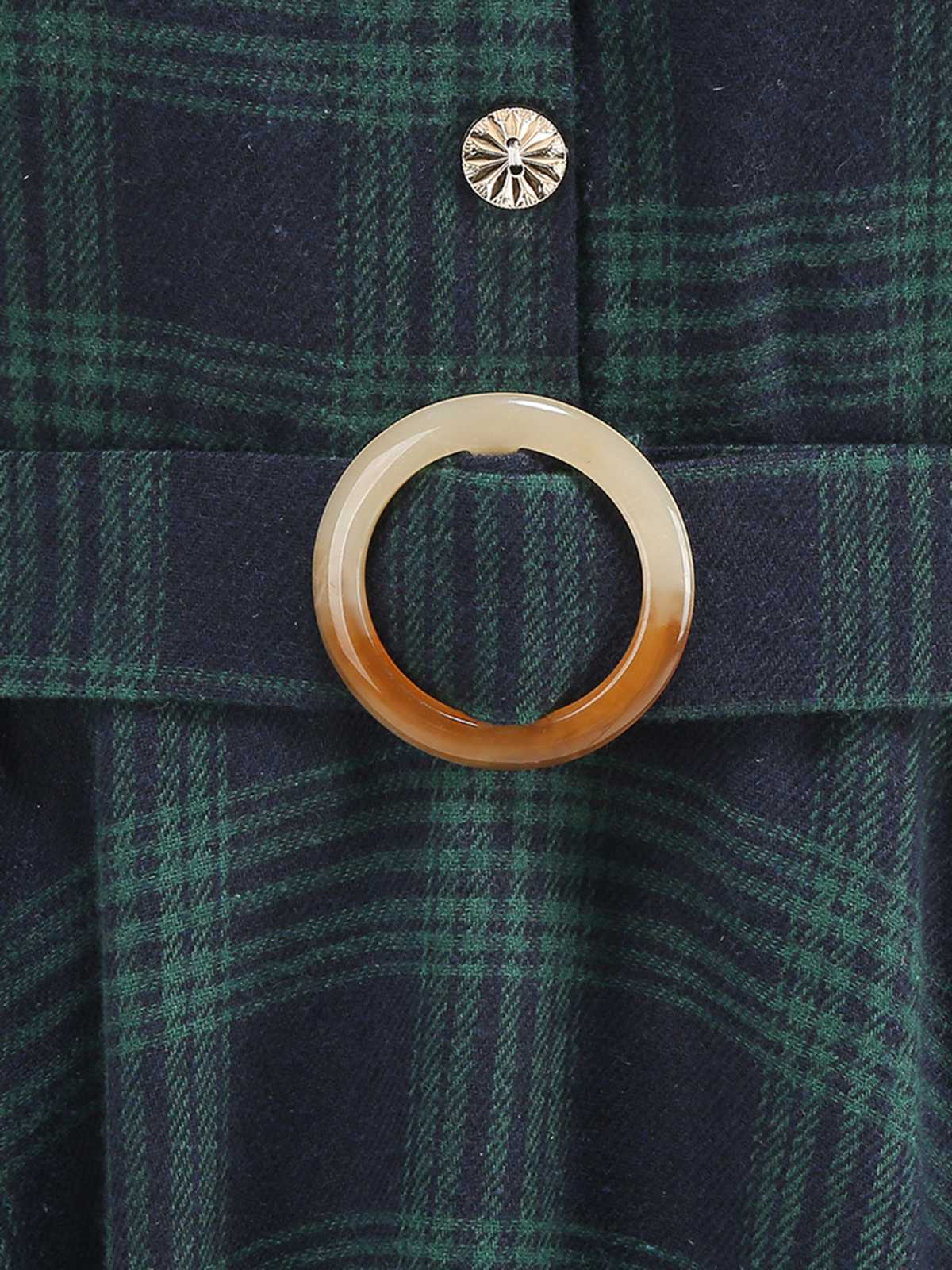 Green 1950s Lapel Plaids Swing Dress - Image 4