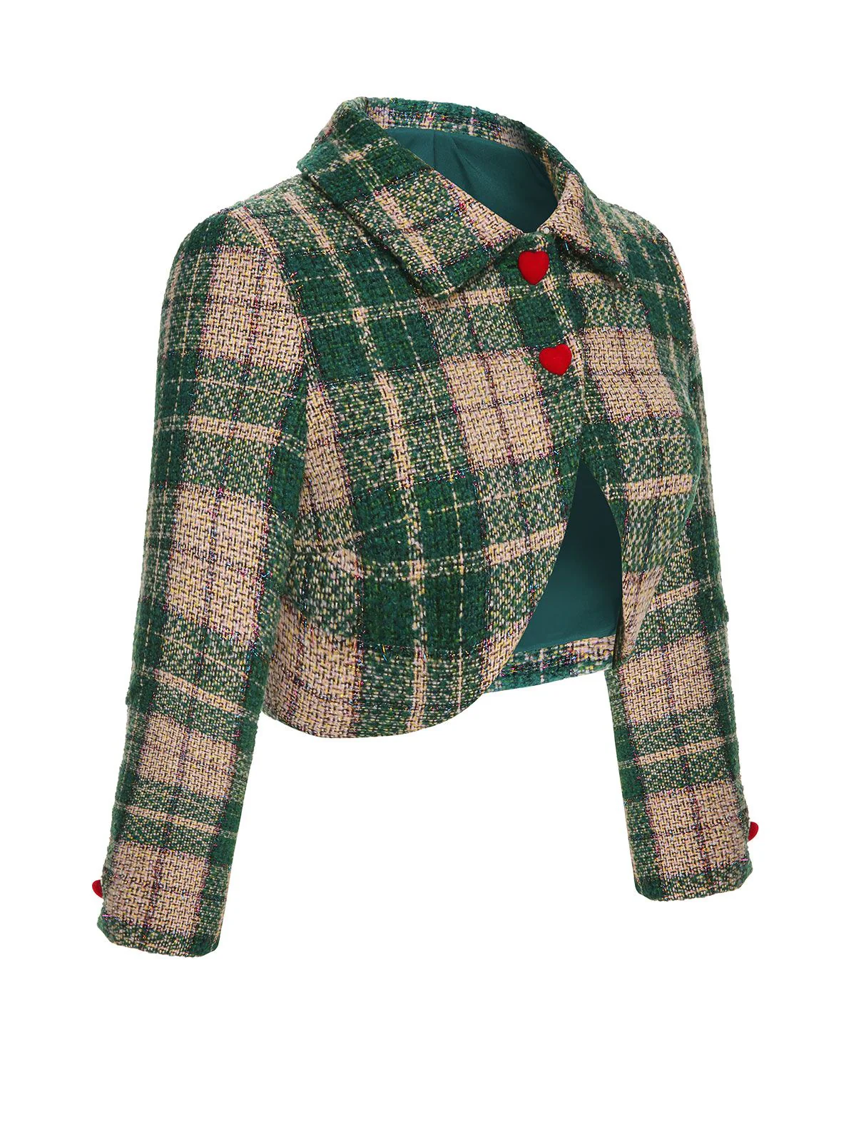 Green 1950s Lapel Scottish Plaid Jacket - Image 3