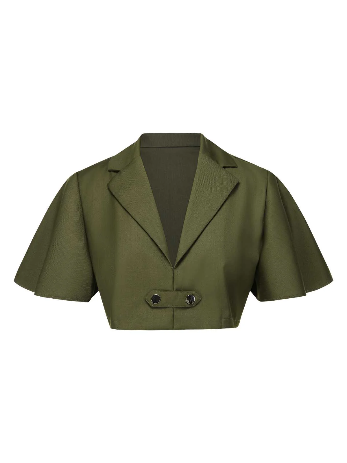 Green 1950s Lapel Solid Cropped Cape - Image 2