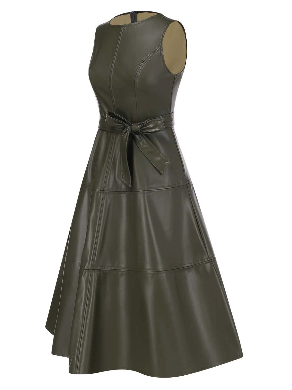 Green 1950s Leather Sleeveless Belted Dress - Image 2