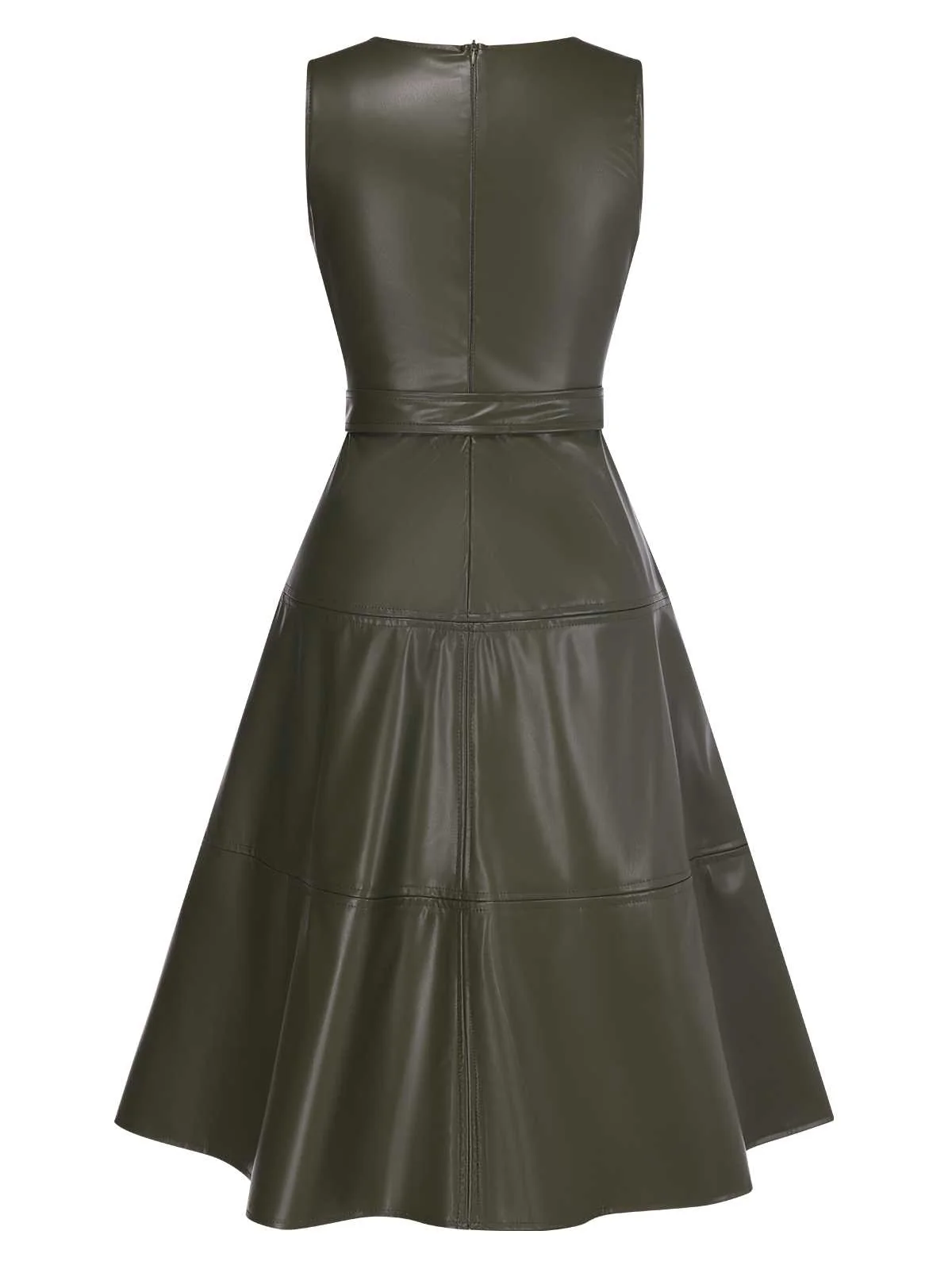Green 1950s Leather Sleeveless Belted Dress - Image 3