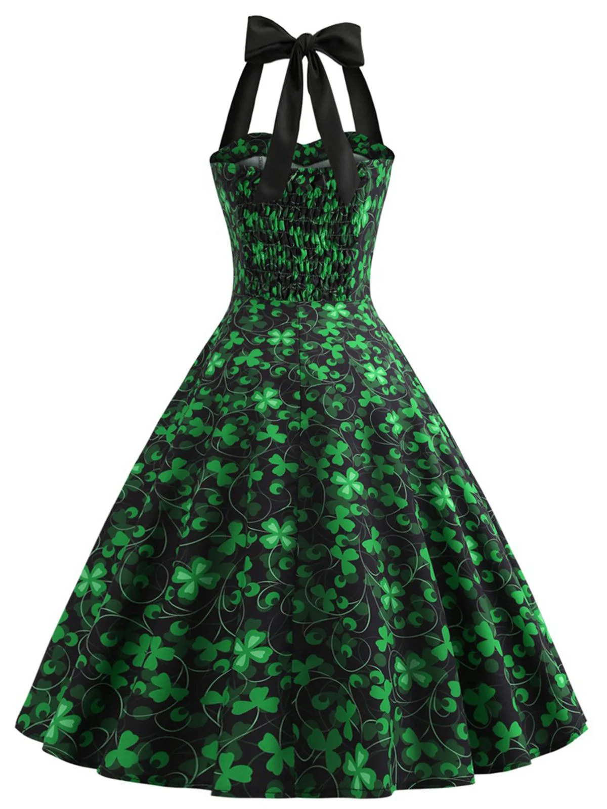 Green 1950s Lucky Clover Halter Patchwork Dress - Image 3