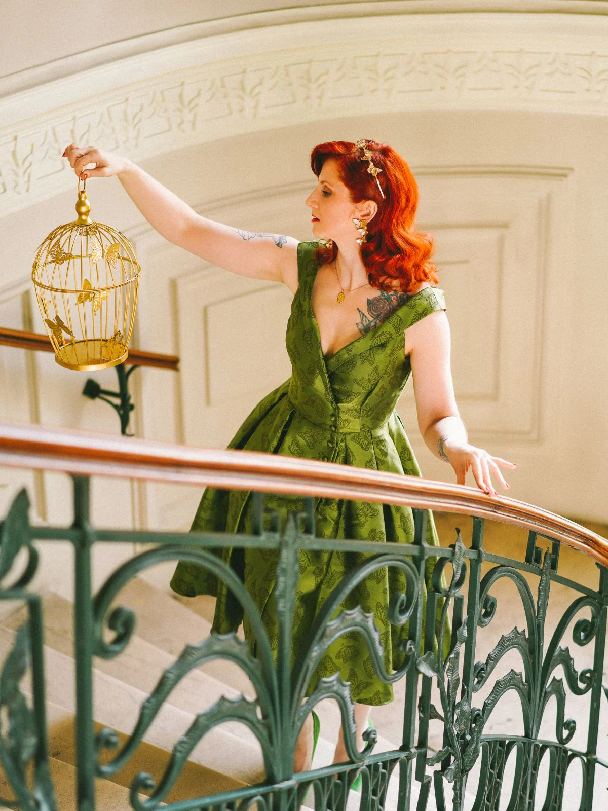 Green 1950s Off-Shoulder Vintage Dress - Image 4