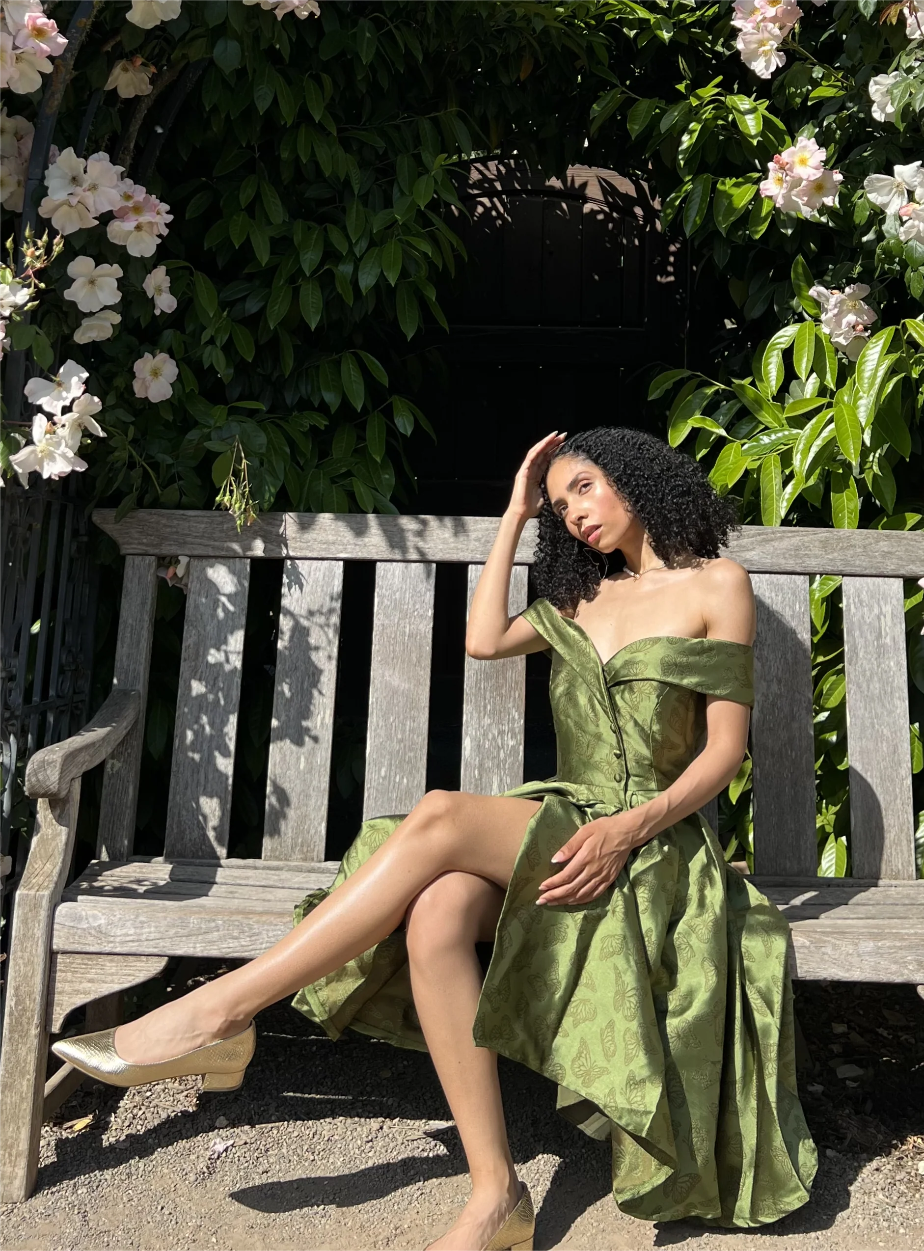 Green 1950s Off-Shoulder Vintage Dress - Image 6