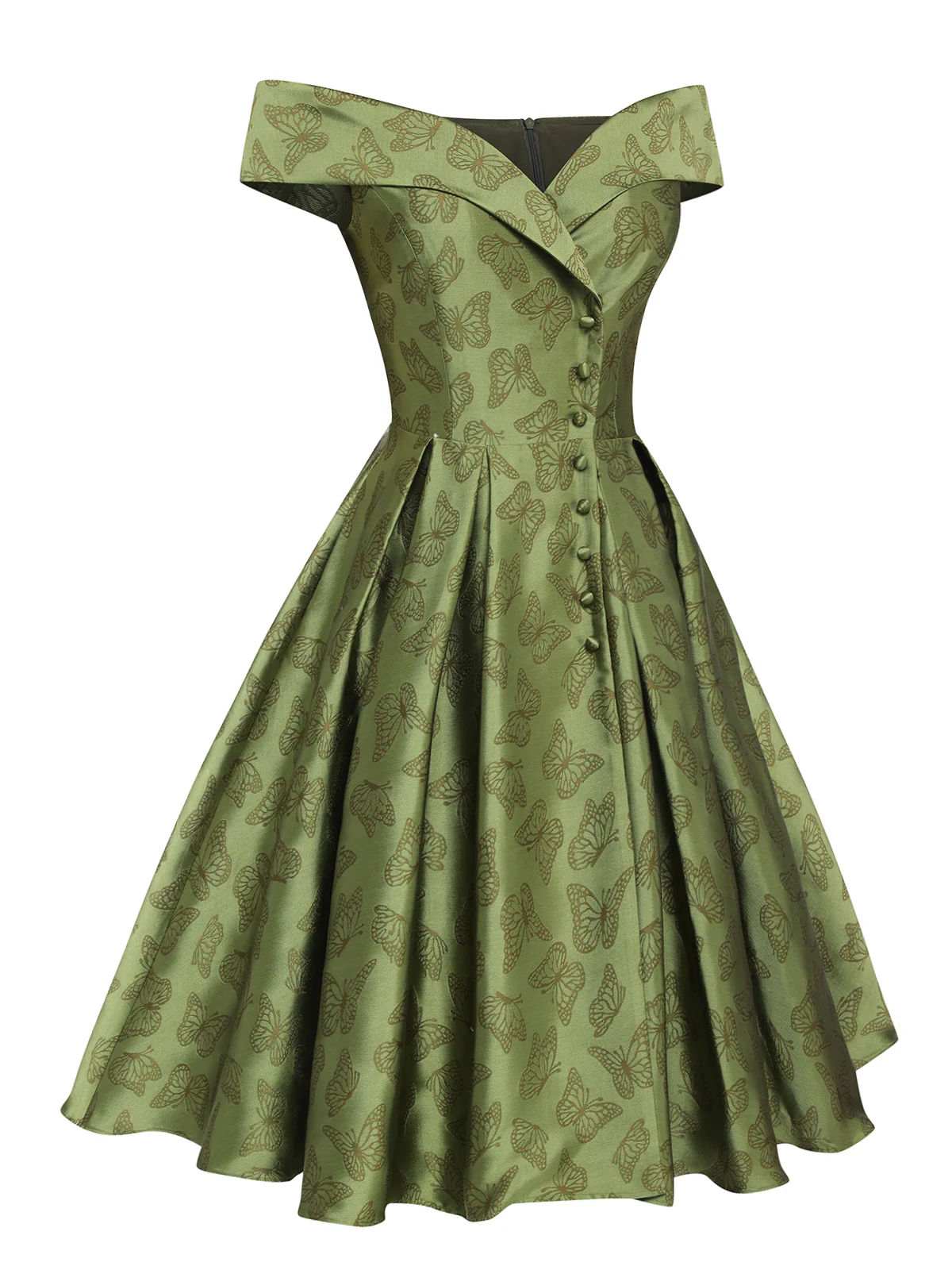 Green 1950s Off-Shoulder Vintage Dress - Image 3