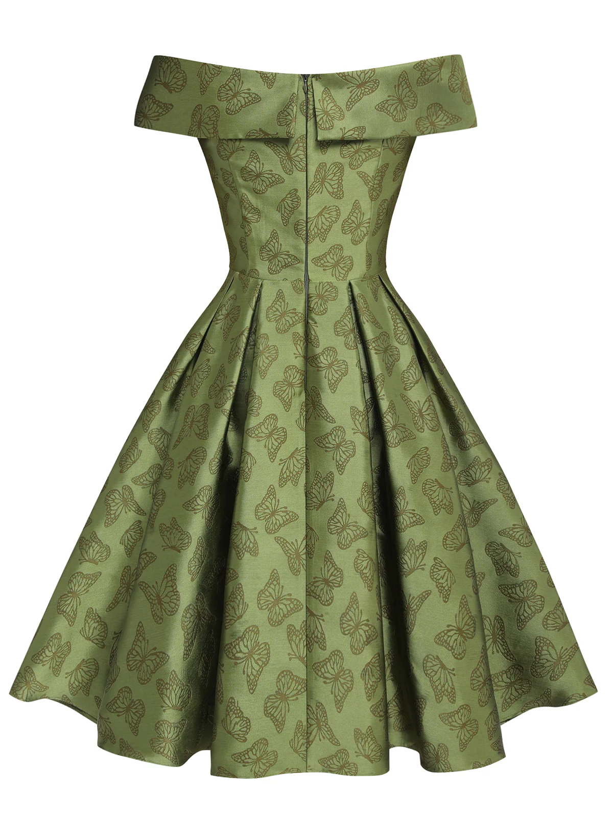 Green 1950s Off-Shoulder Vintage Dress - Image 4
