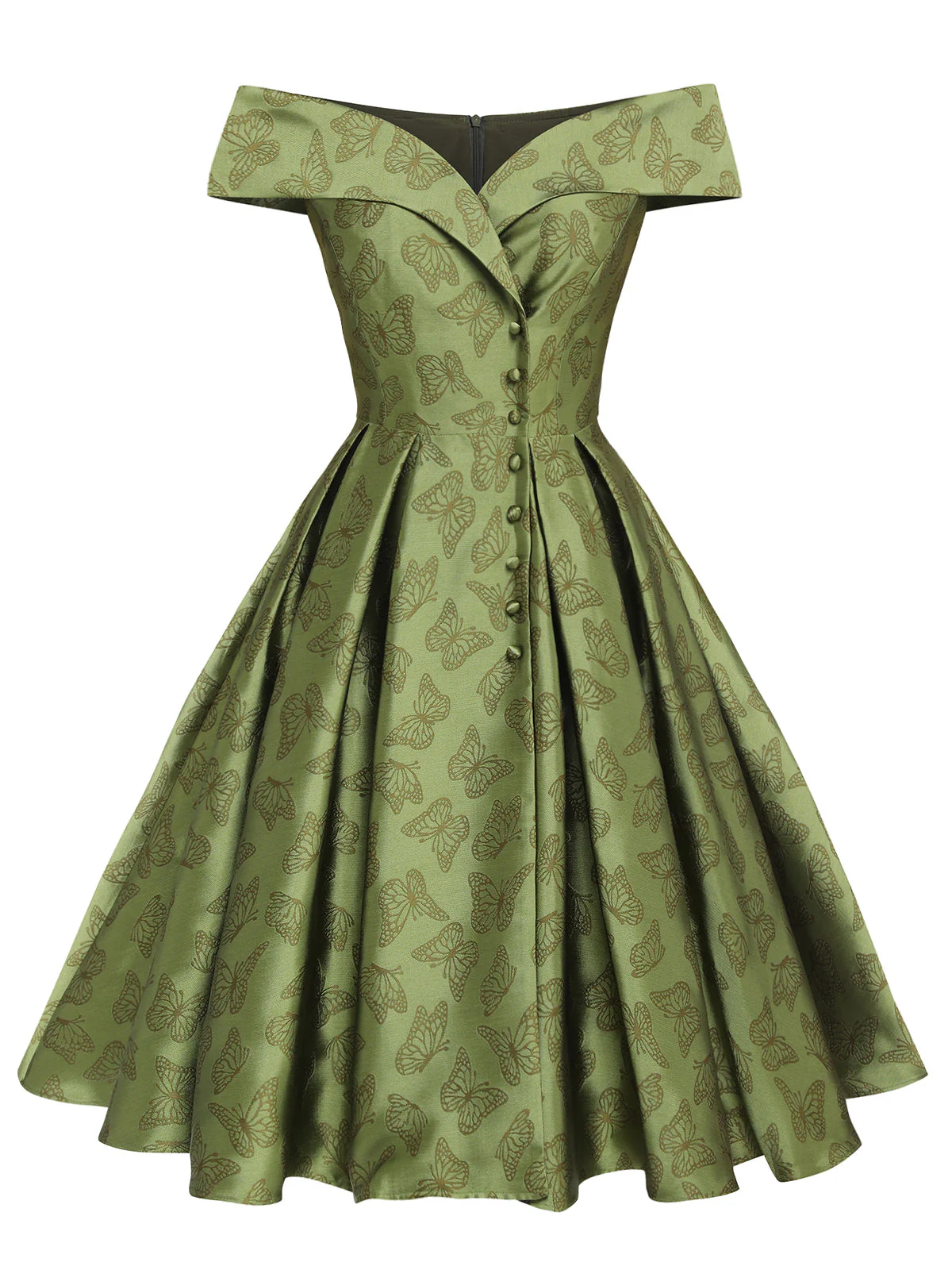 Green 1950s Off-Shoulder Vintage Dress - Image 3